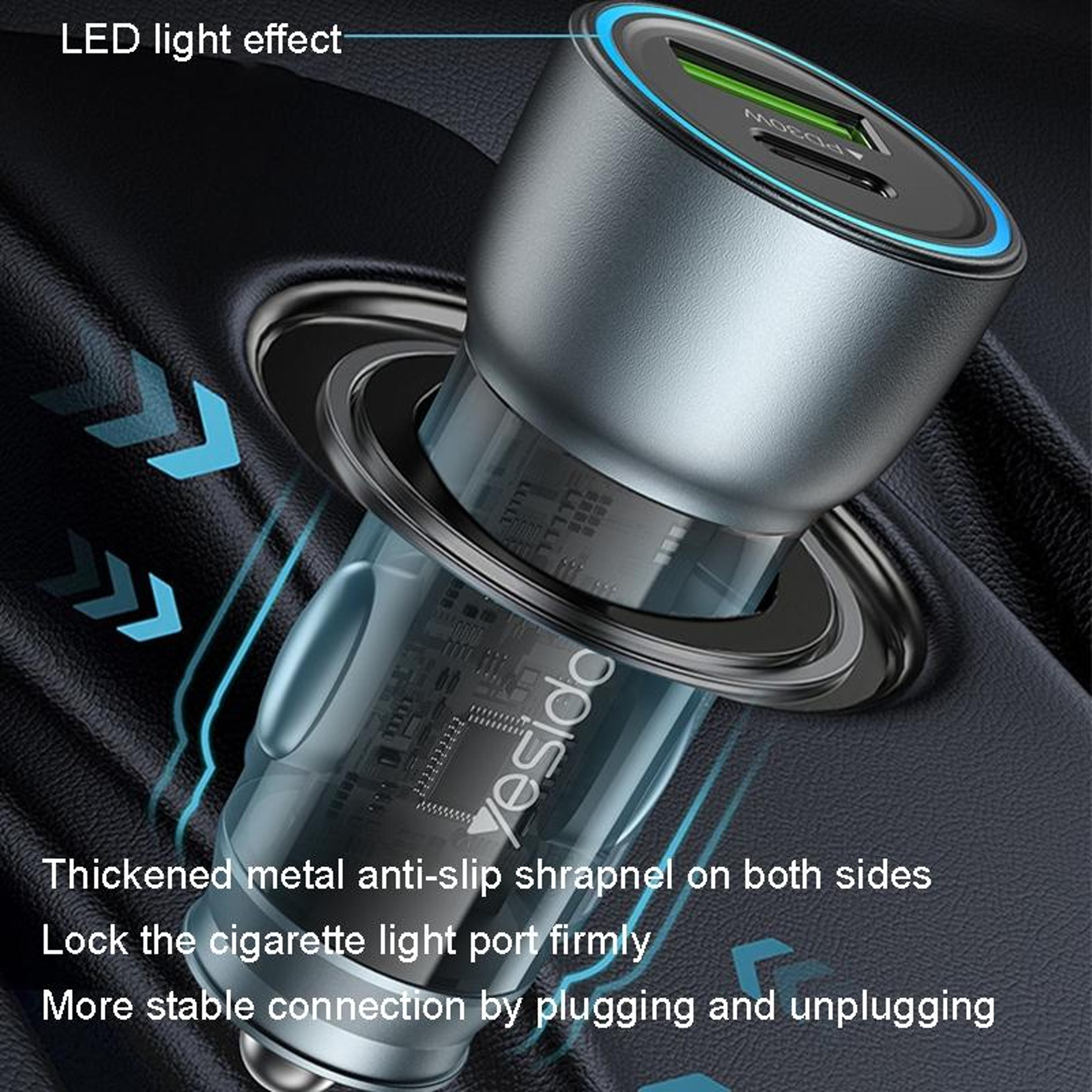 Yesido Y49 30W USB C Car Charger Dual Port PD QC30 Fast Charging Adapter 4