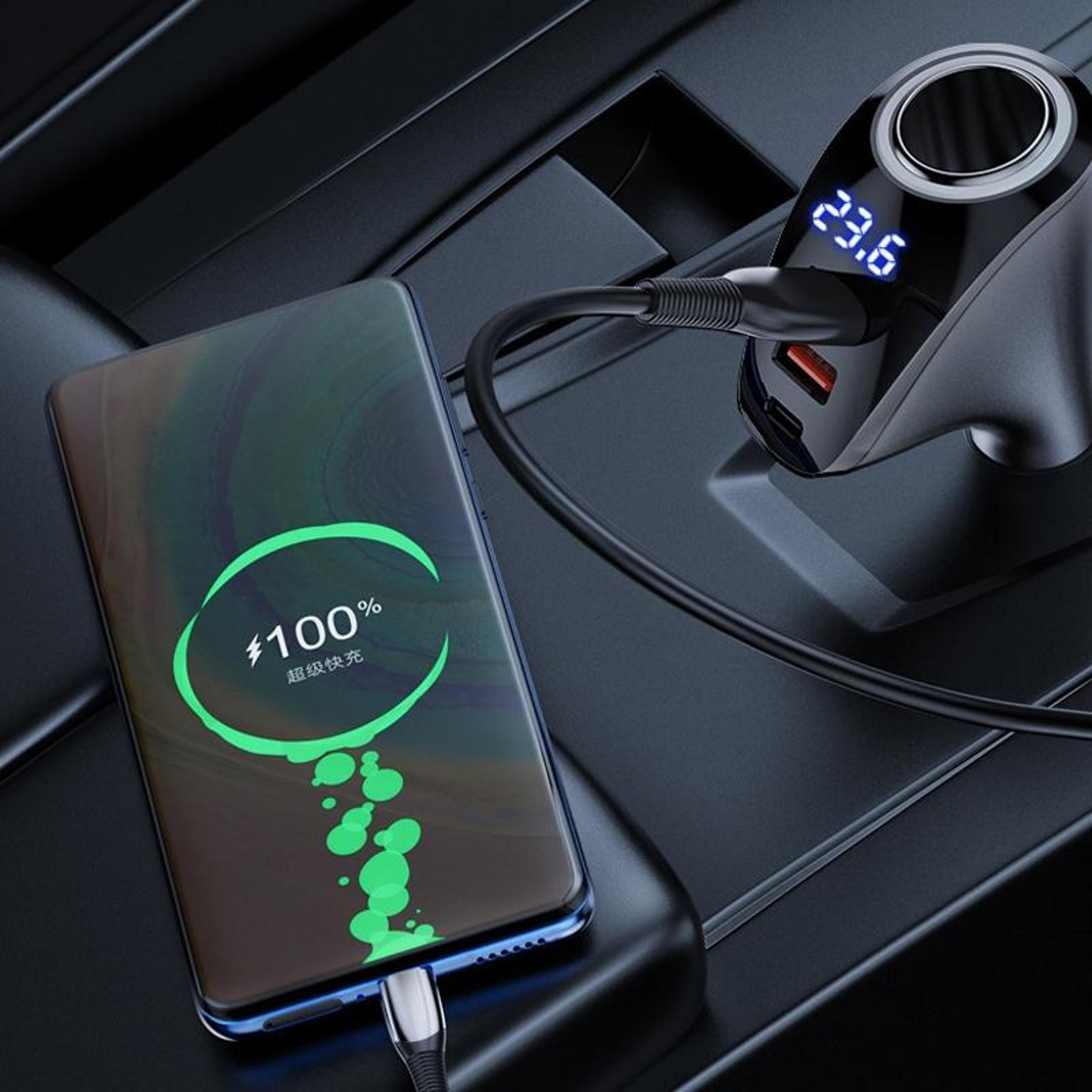 585W USB C Car Charger With Digital Display Dual USB QC Fast Charging Adapter For 12V 24V Vehicles 5