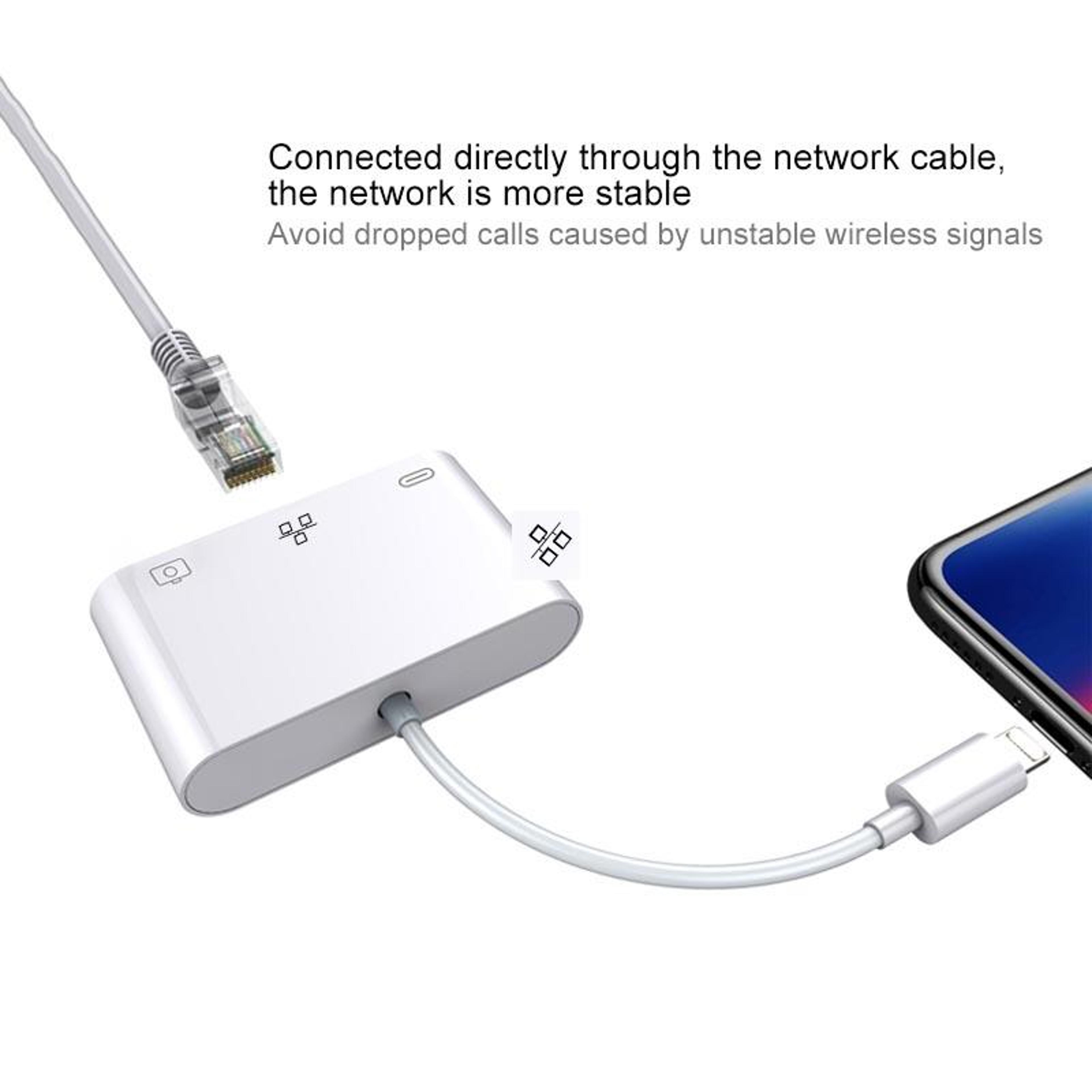 Lightning Ethernet Adapter With RJ45 Network USB Camera Reader And Charging Port For IPhone IPad 2