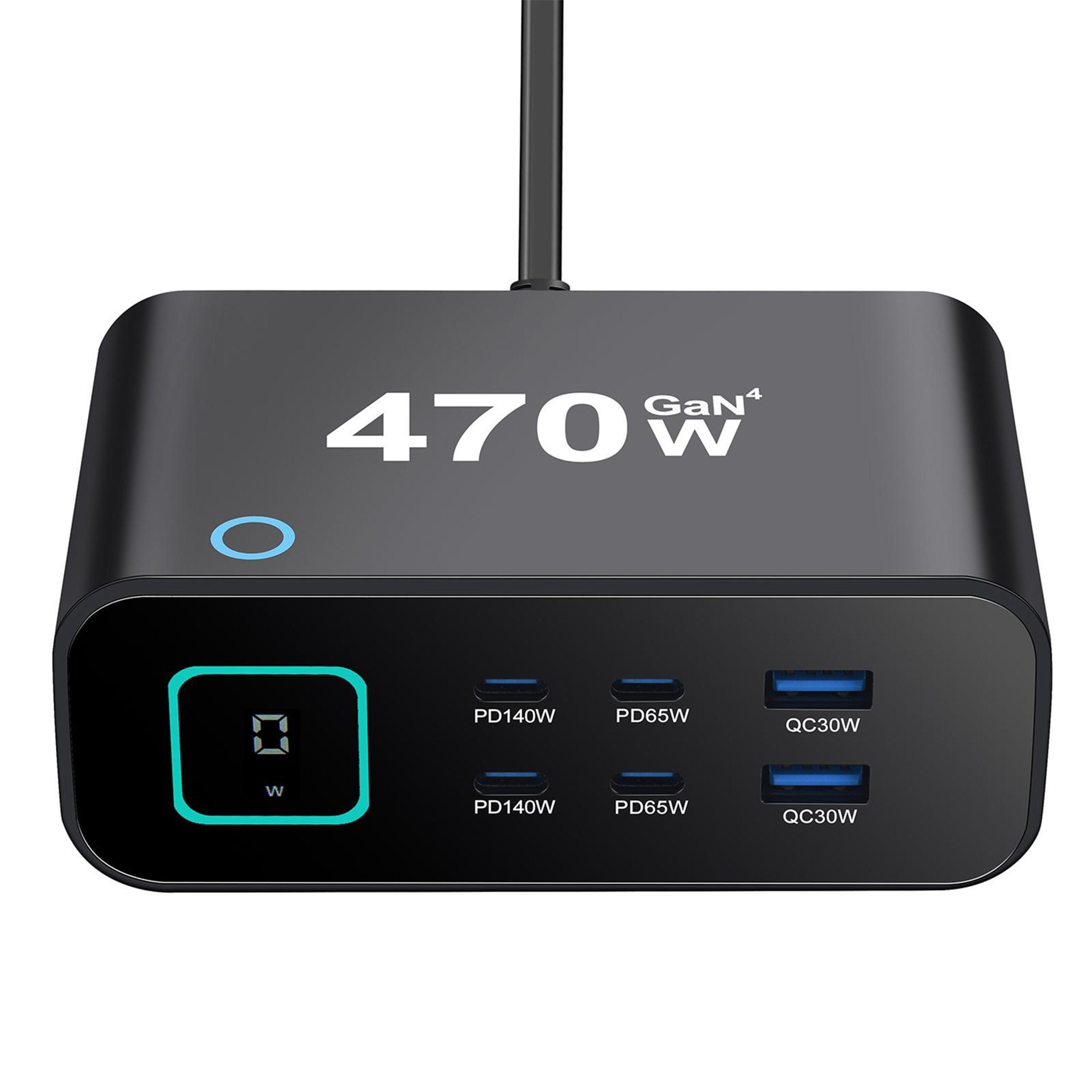 YMX 470W GaN Charger 6 Port USB C Charger With Smart LCD Display Fast Charging Station 1