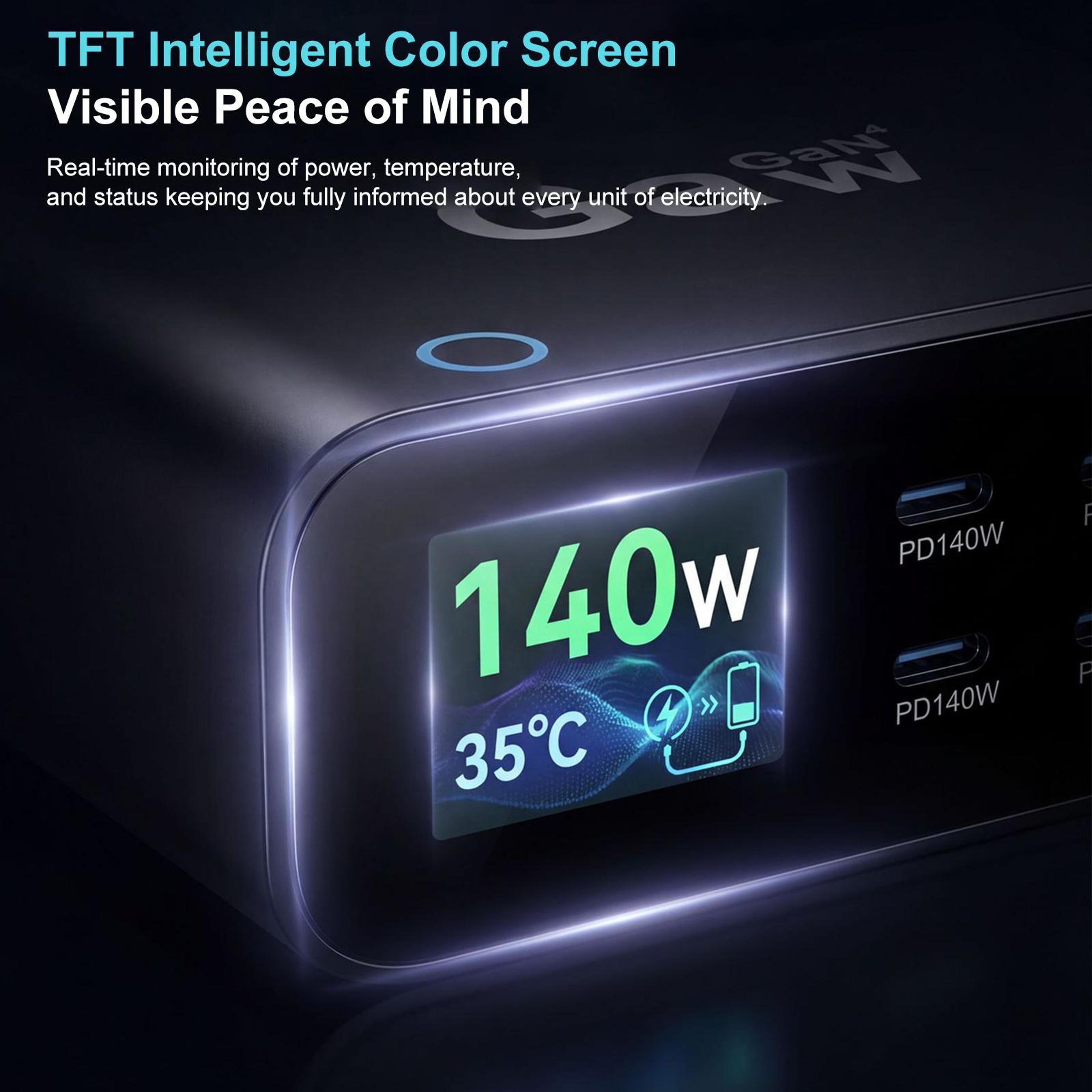 YMX 470W GaN Charger 6 Port USB C Charger With Smart LCD Display Fast Charging Station 6