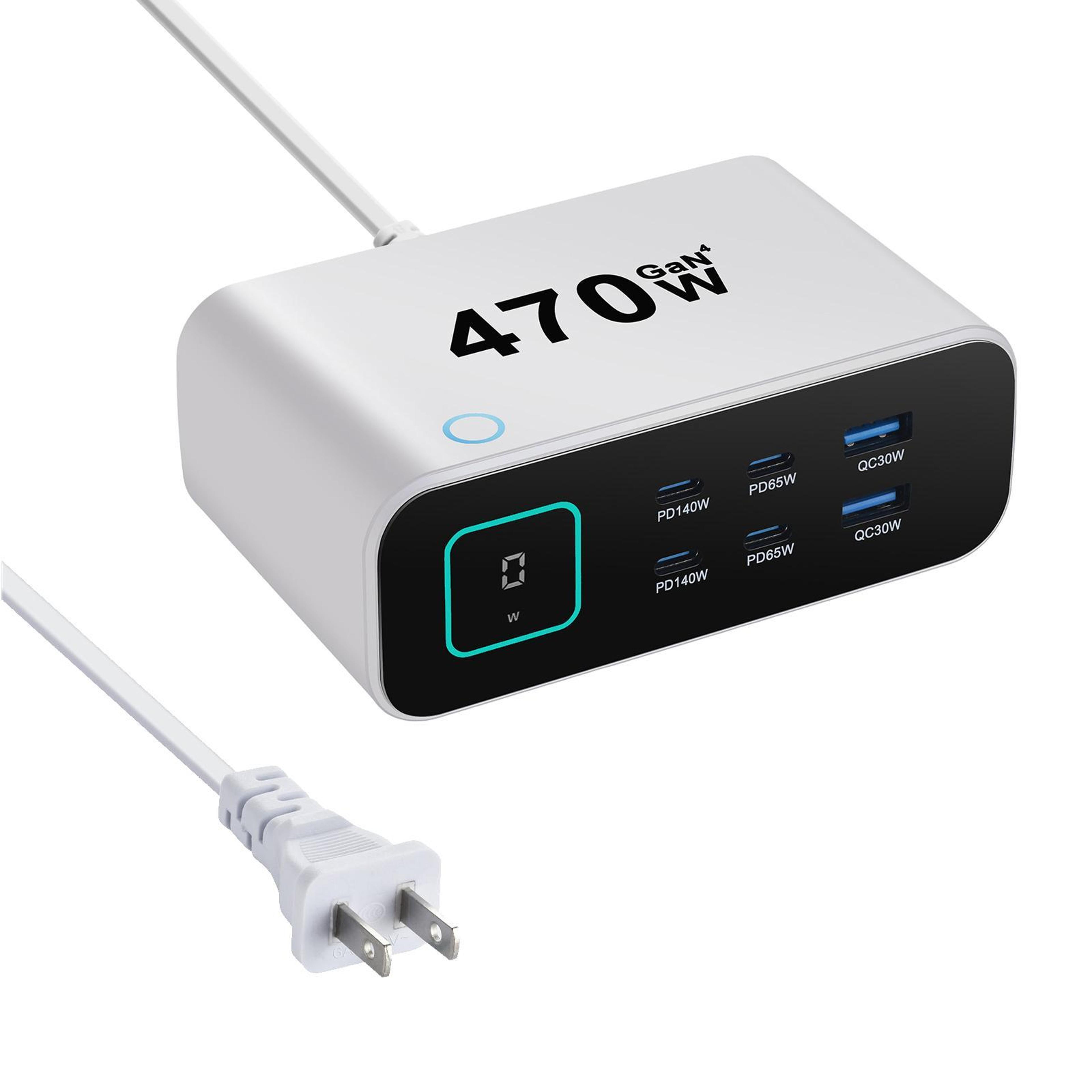YMX 470W GaN Charger 6 Port USB C Charger With Smart LCD Display Fast Charging Station 10