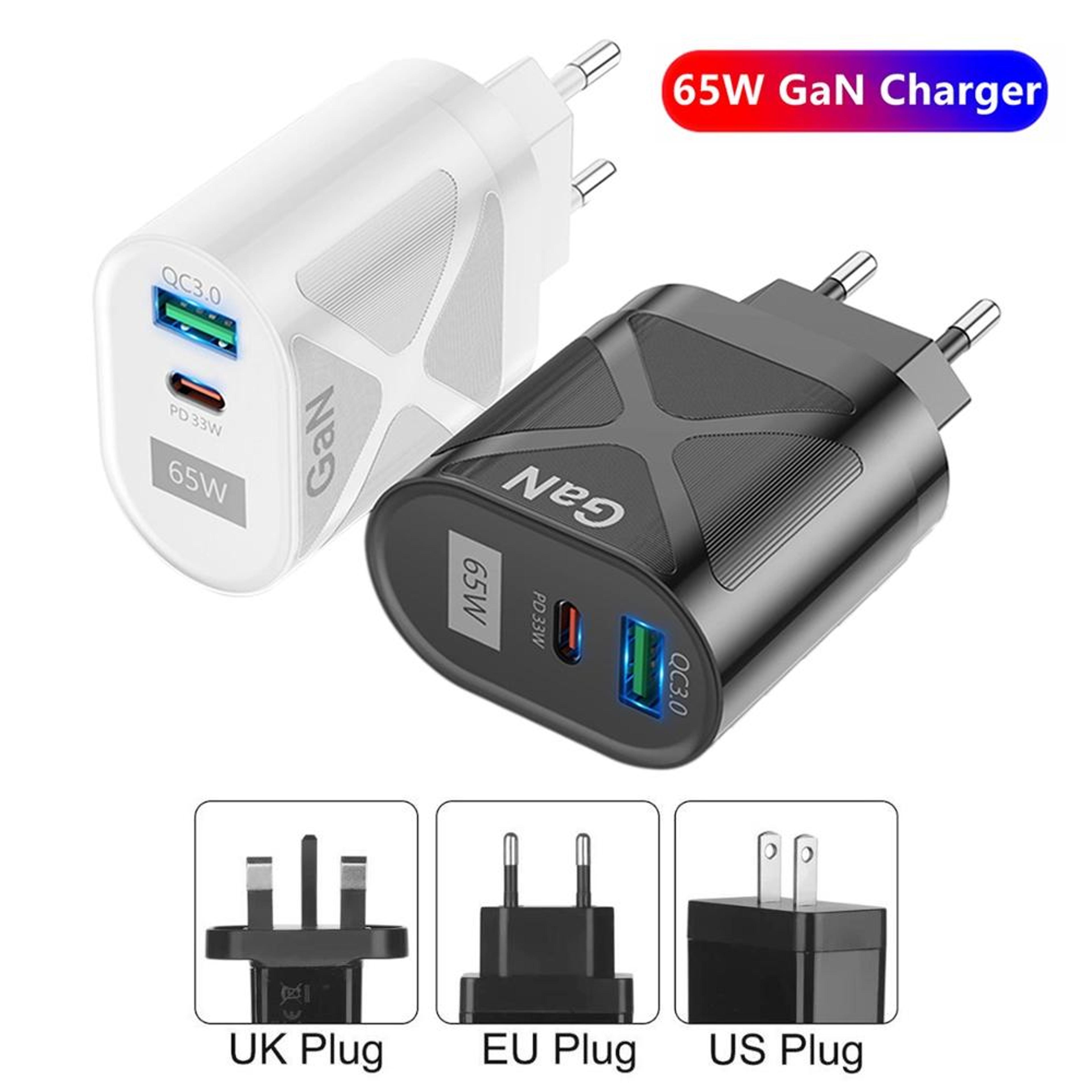 65W GaN Charger USB C Fast Wall Charger With Dual USB Type C PD 30 QC 30 Power Adapter US Plug 1