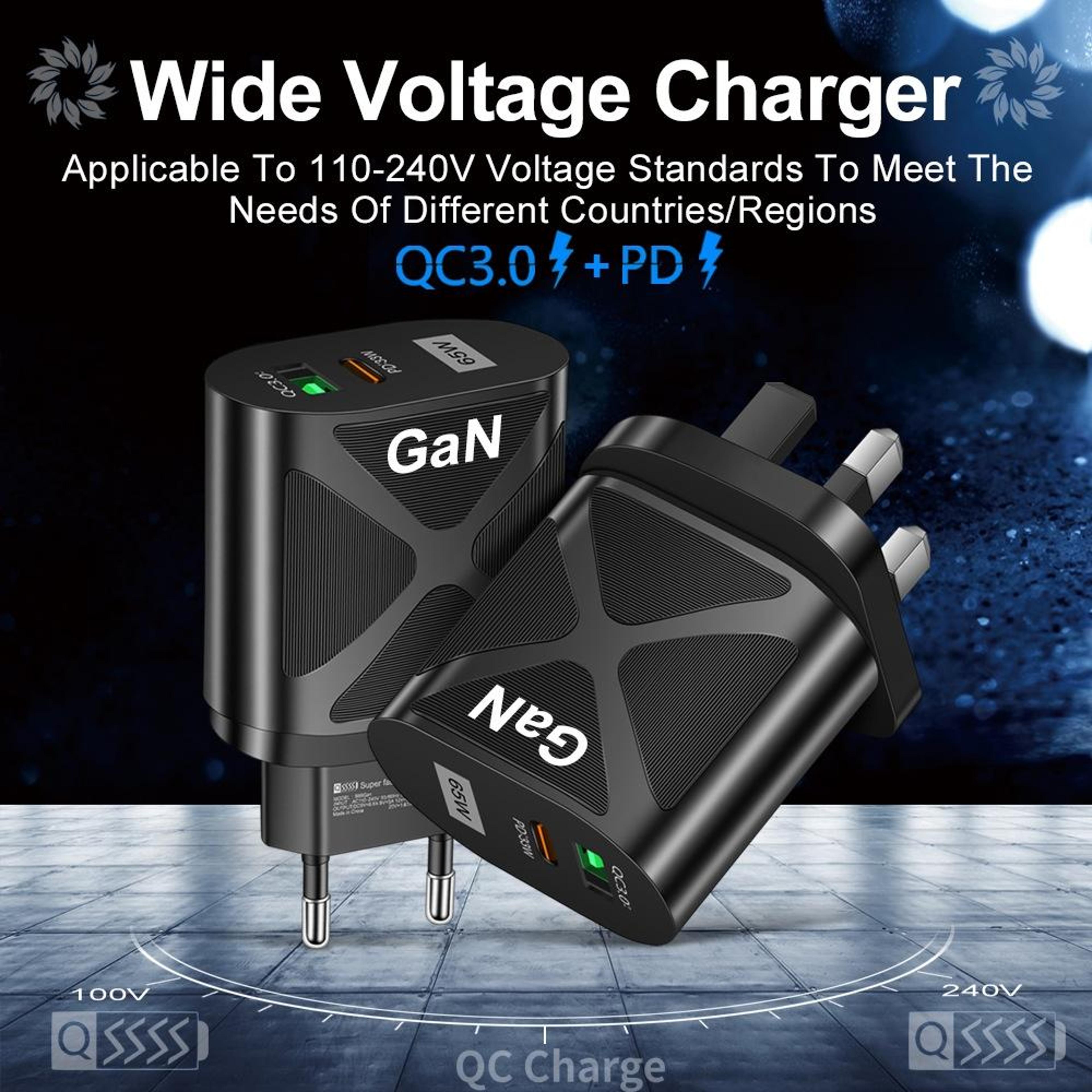 65W GaN Charger USB C Fast Wall Charger With Dual USB Type C PD 30 QC 30 Power Adapter US Plug 4