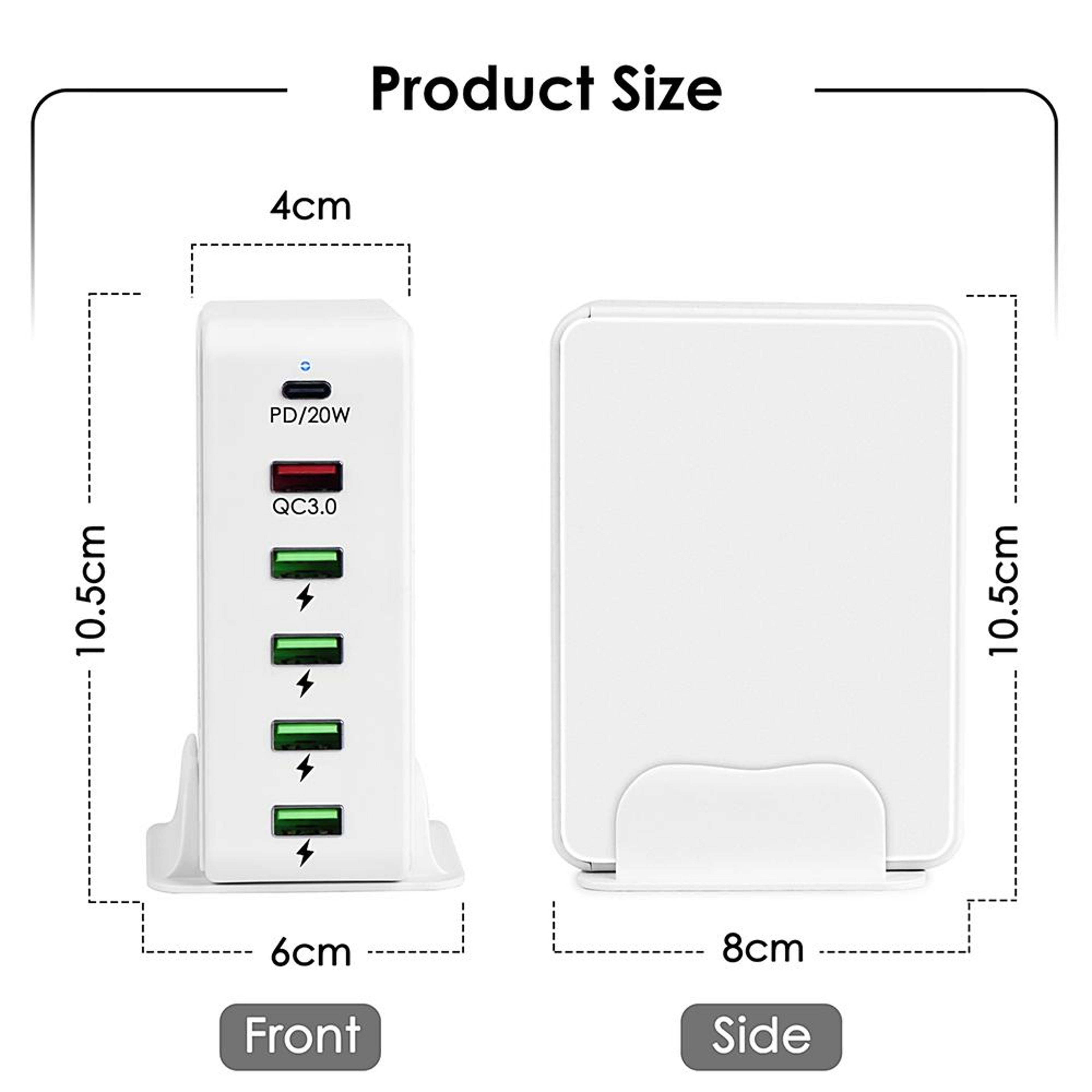 65W USB C Charger 6 Port Multi Port USB Charger With PD Fast Charging Travel Charging Station US Pl 1