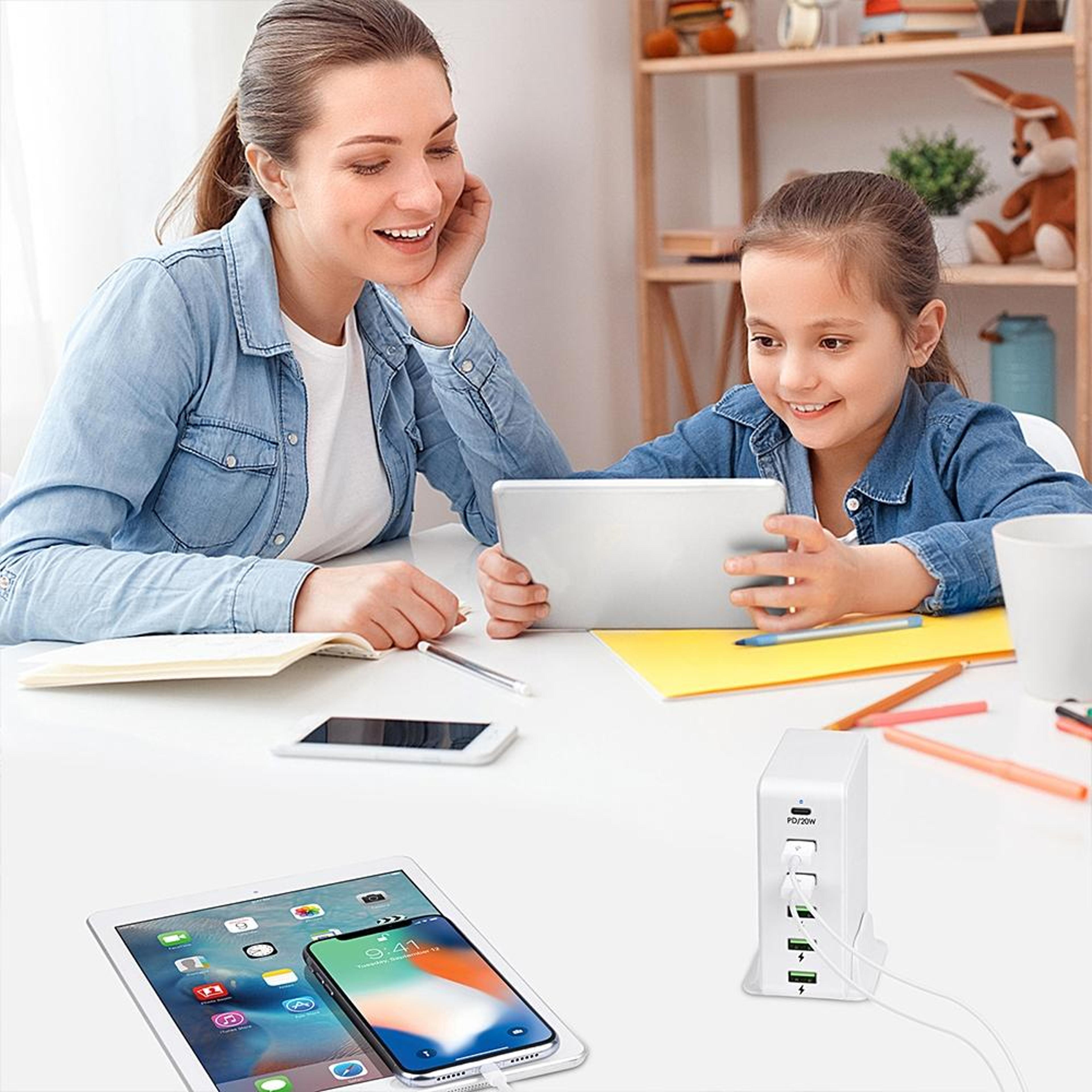 65W USB C Charger 6 Port Multi Port USB Charger With PD Fast Charging Travel Charging Station US Pl 7