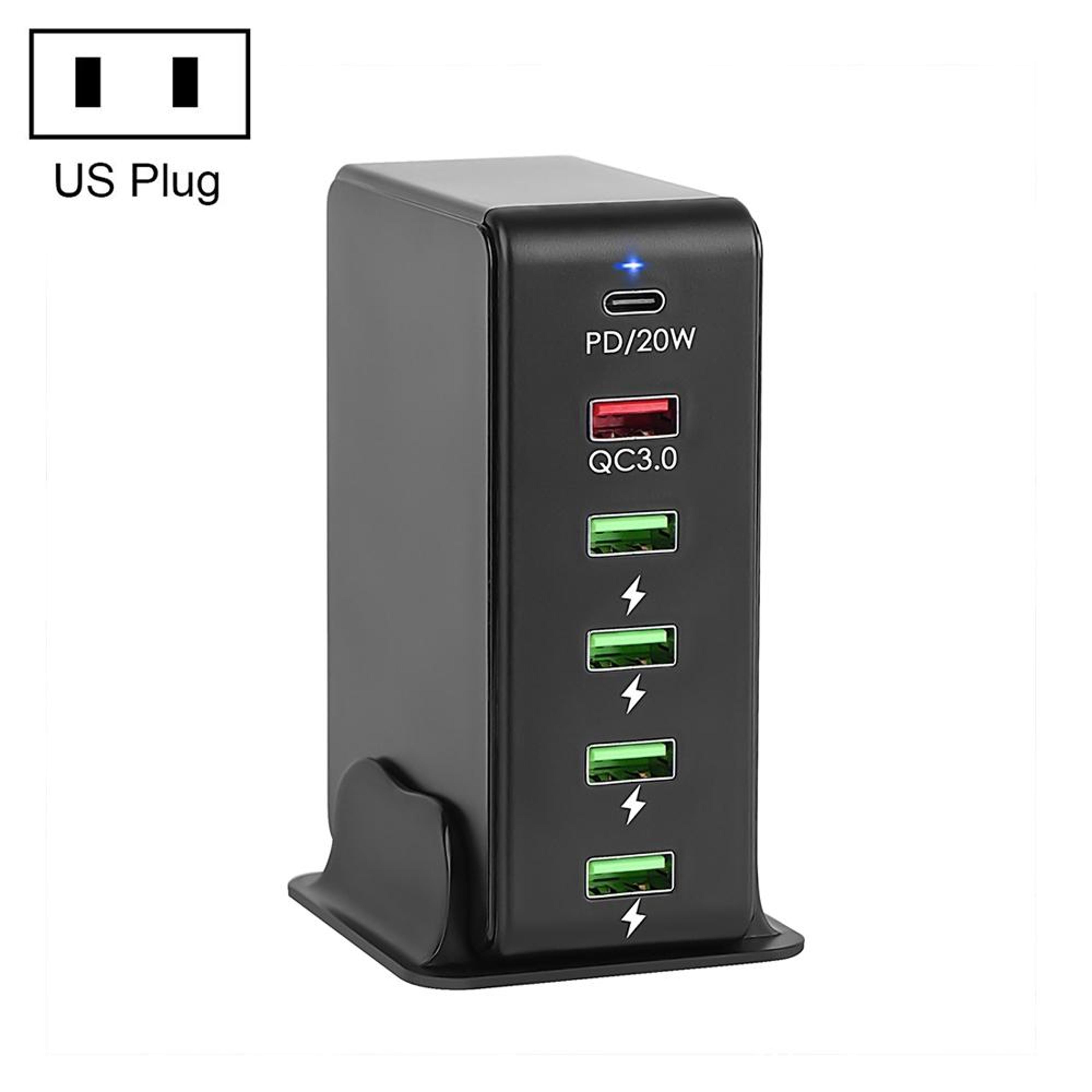 65W USB C Charger 6 Port Multi Port USB Charger With PD Fast Charging Travel Charging Station US Pl 2