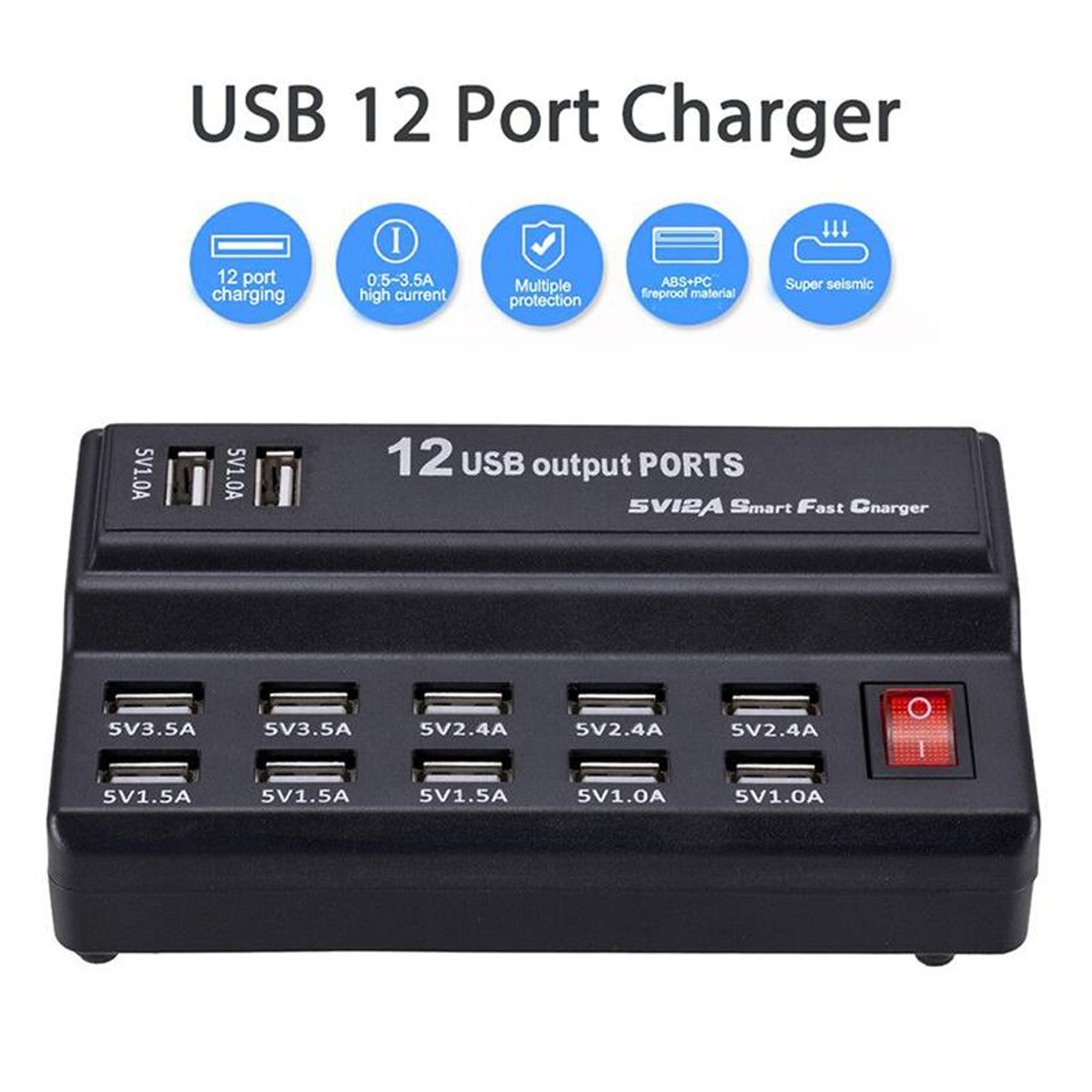12 Port USB Charger Fast USB Charging Station Multi USB Charger For Phones Tablets And USB Devices 5
