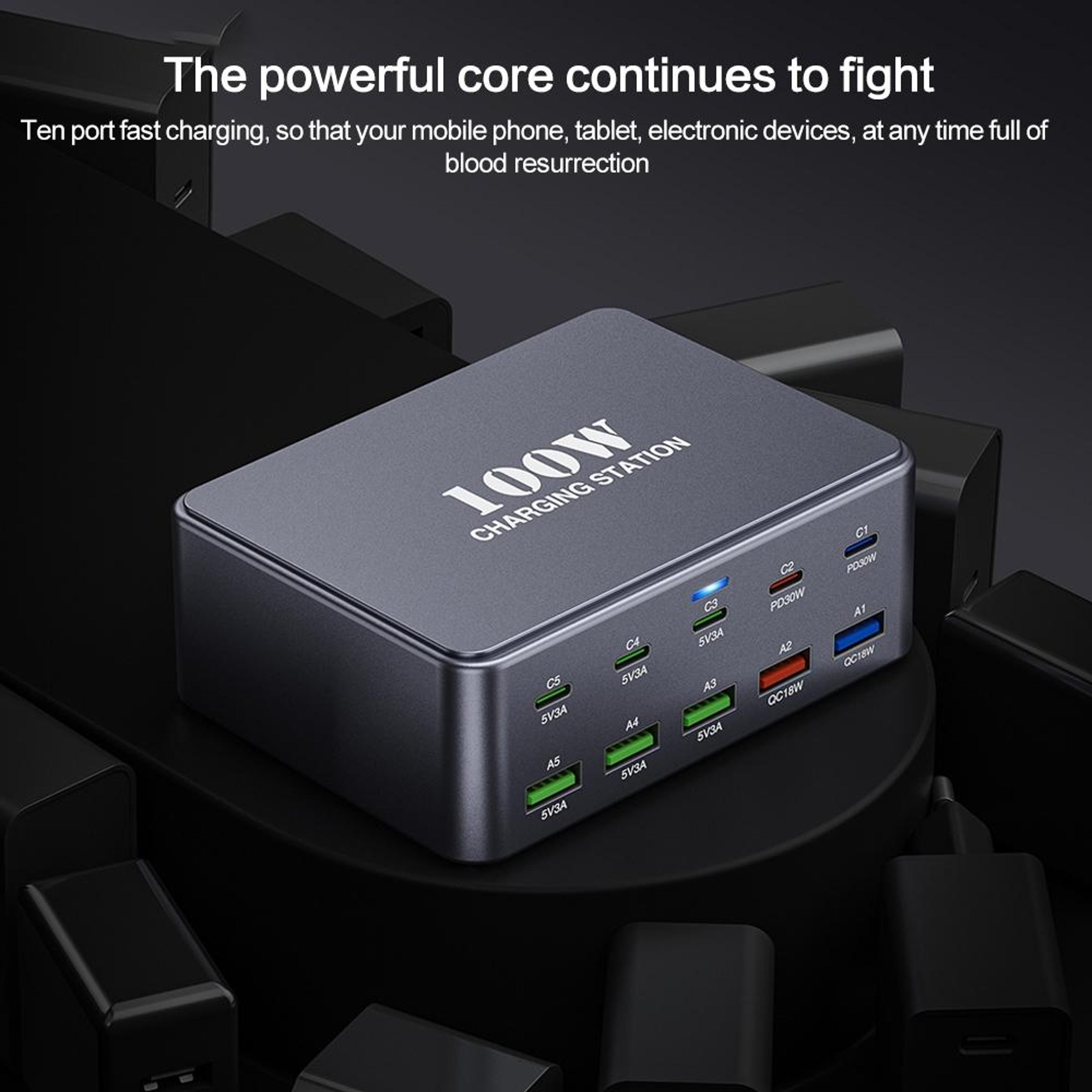 HW33 100W USB C Charger 10 Port Desktop Charging Station Fast Charging Hub US Plug 3