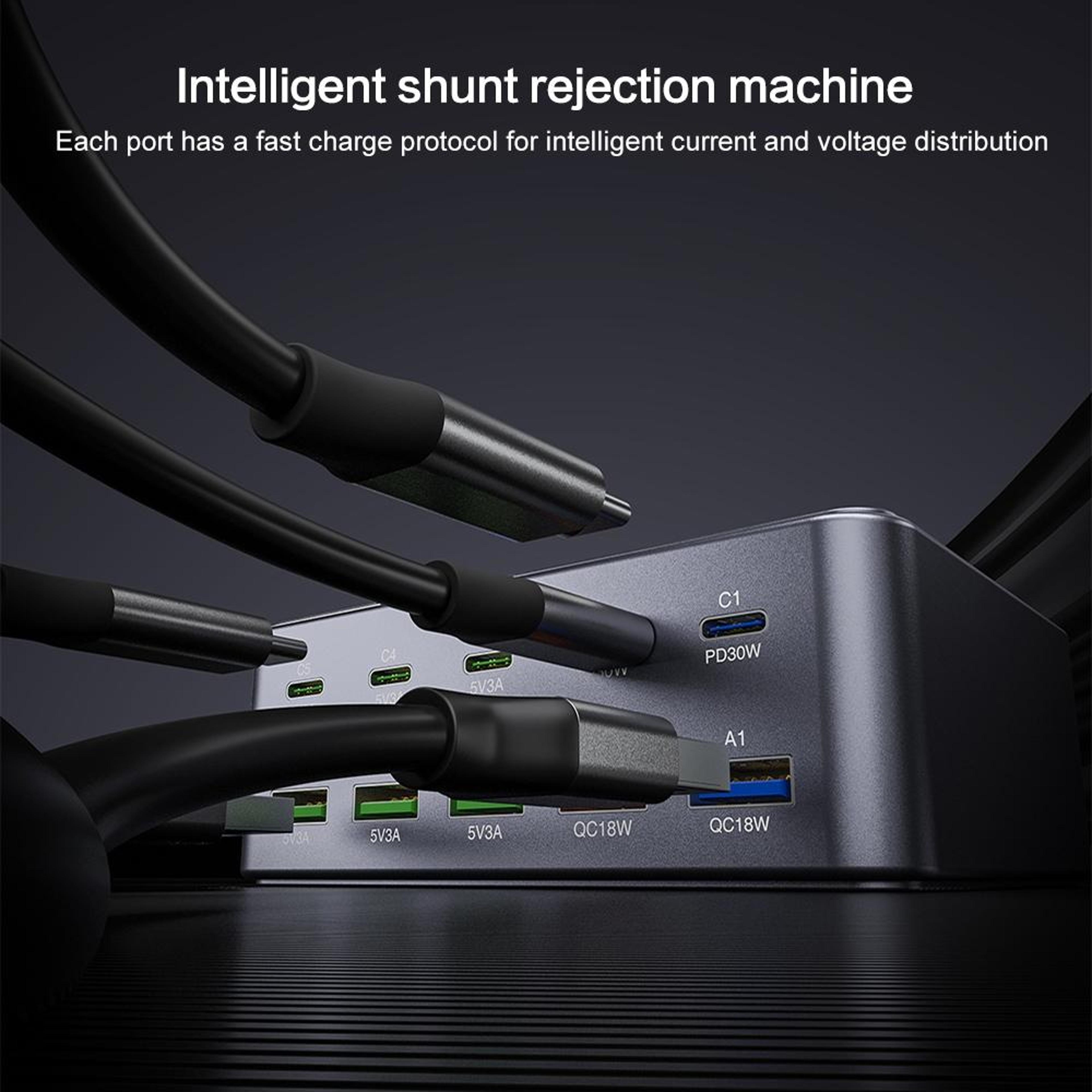 HW33 100W USB C Charger 10 Port Desktop Charging Station Fast Charging Hub US Plug 5