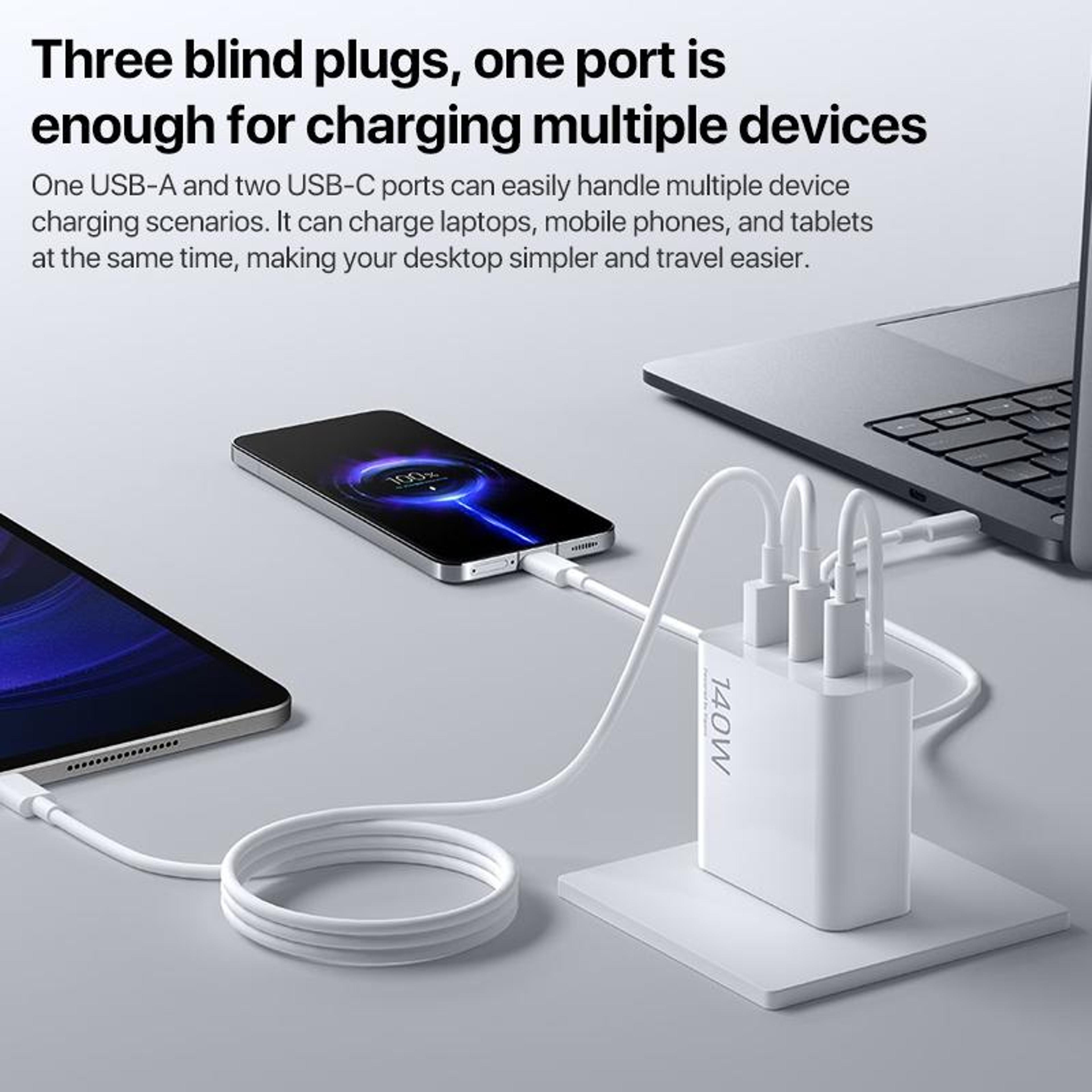 Original Xiaomi 140W GaN Charger 3 Port USB C Fast Charger With USB A US Plug 5