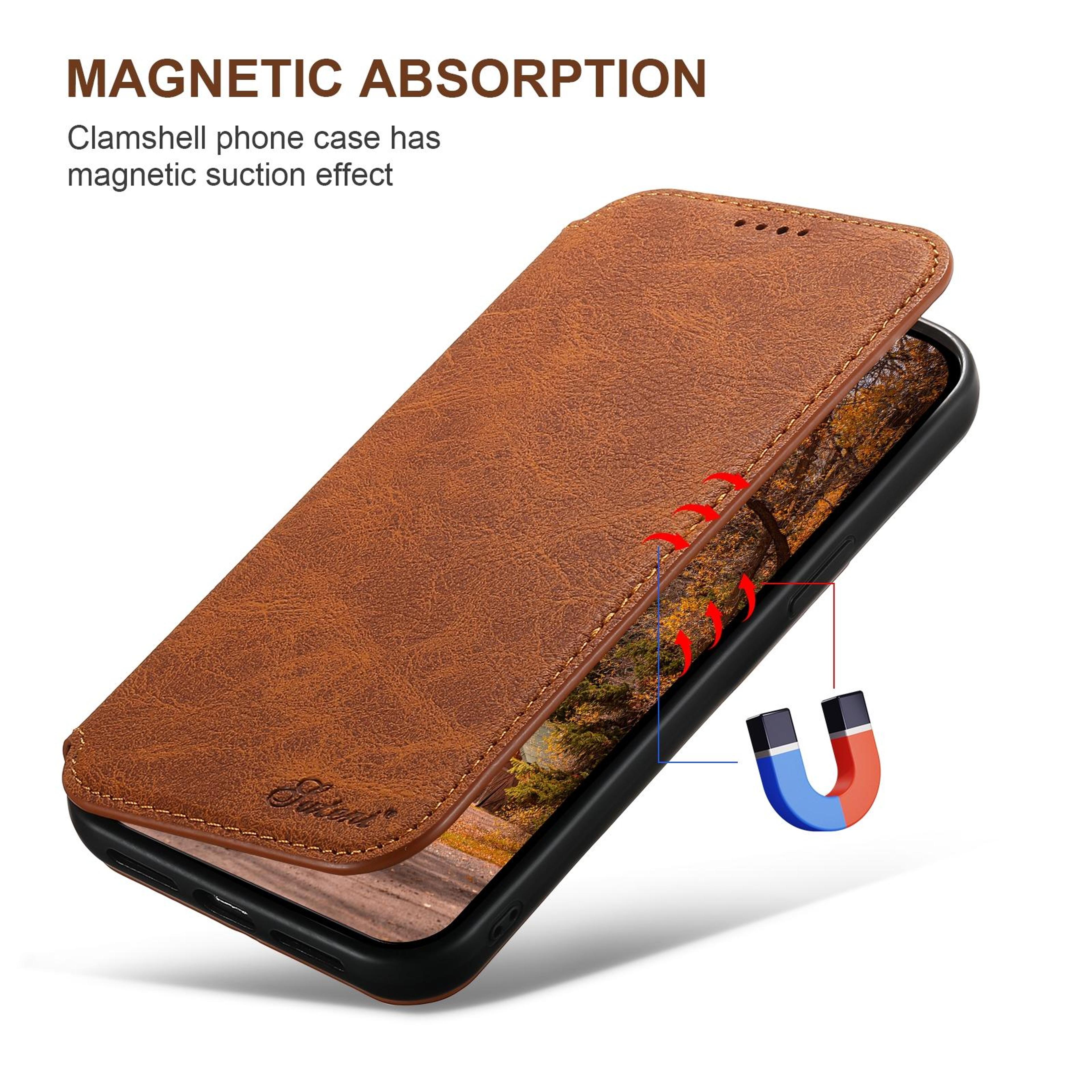 Suteni J06 IPhone 16 Plus MagSafe Case Retro Litchi Leather Wallet Kickstand Cover 1