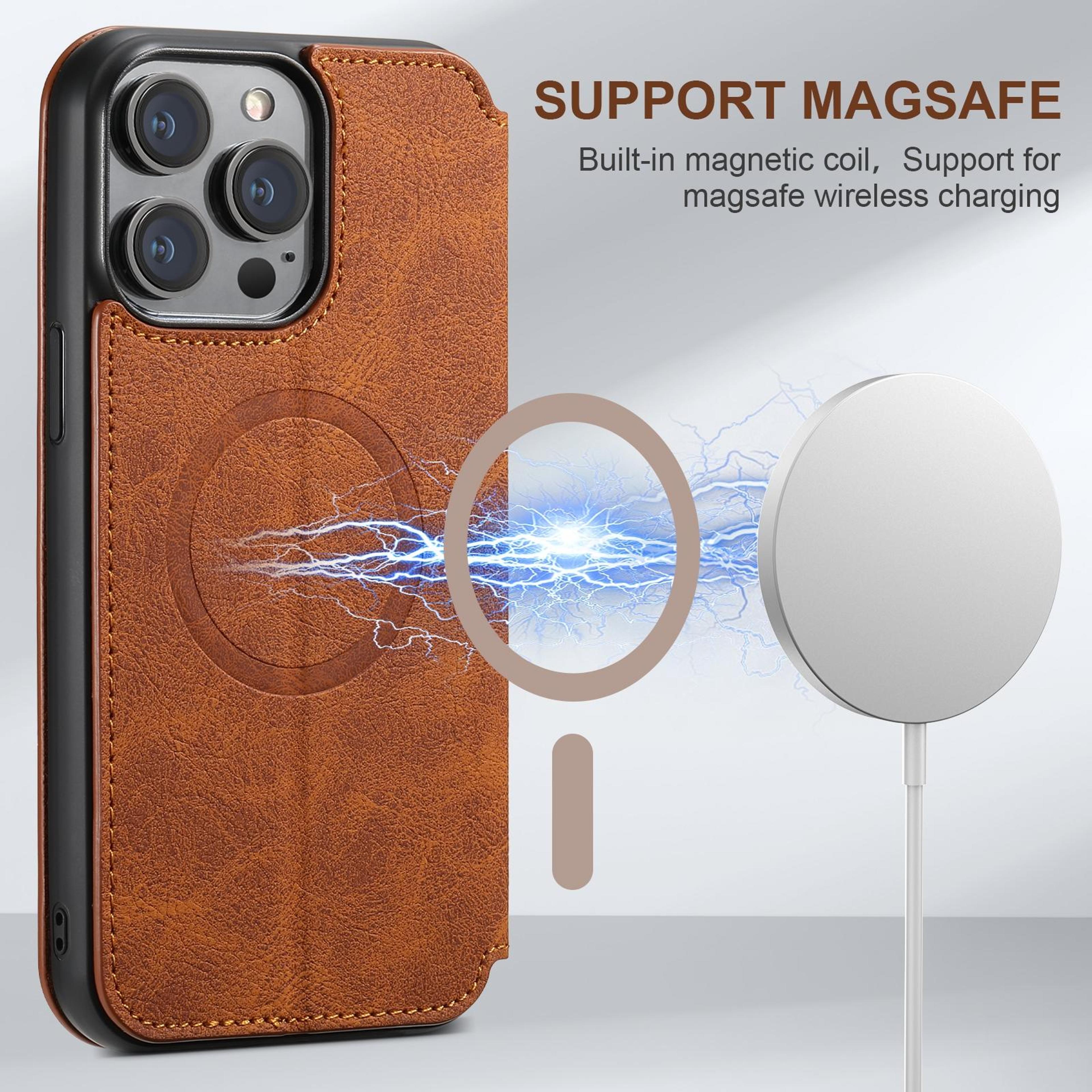 Suteni J06 IPhone 16 Plus MagSafe Case Retro Litchi Leather Wallet Kickstand Cover 2