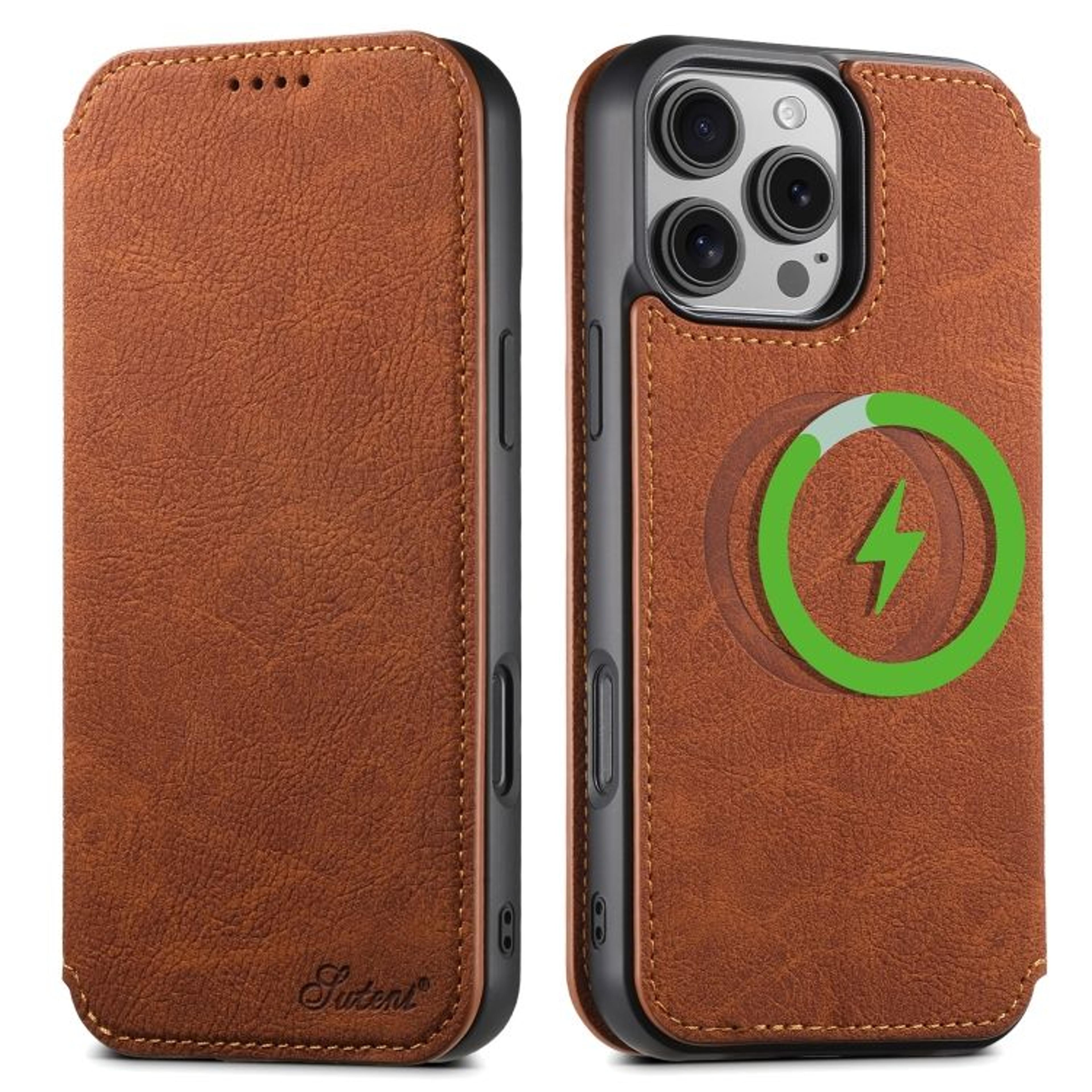 Suteni J06 IPhone 16 Pro MagSafe Case Retro Litchi Leather Wallet Case With Stand 7