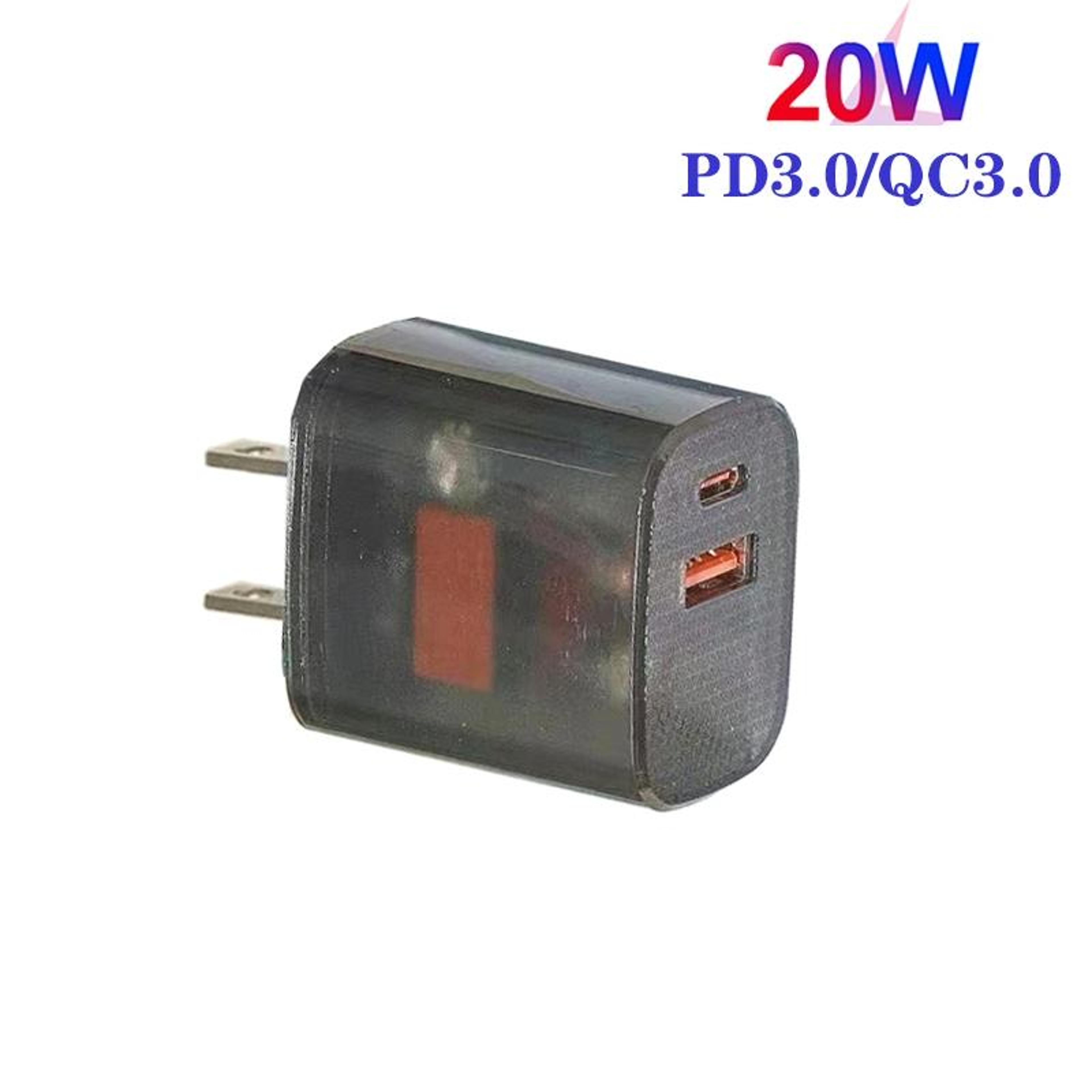 20W USB C Charger PD 30 QC 30 Dual Port Fast Charging Adapter Transparent US Plug 1