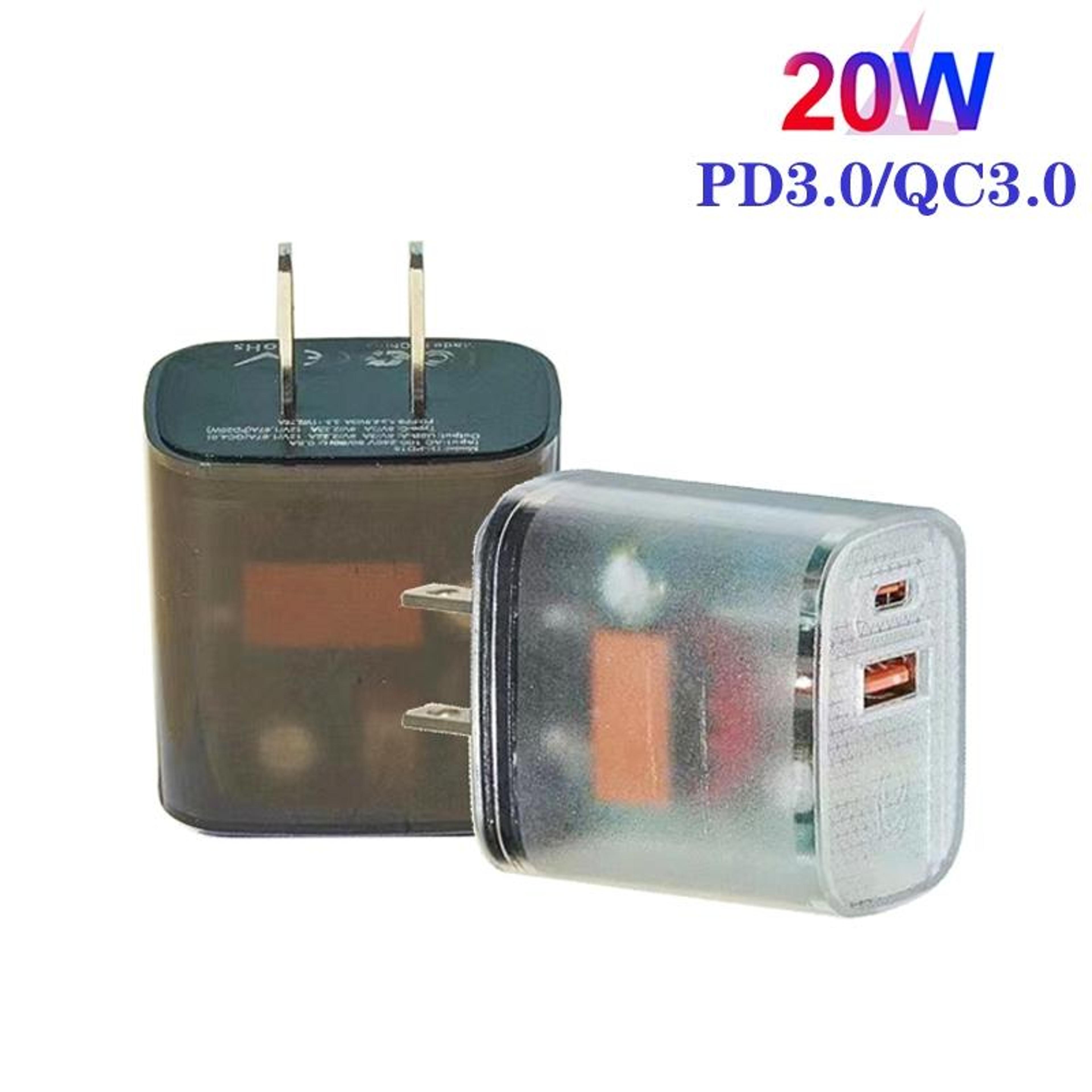 20W USB C Charger PD 30 QC 30 Dual Port Fast Charging Adapter Transparent US Plug 2