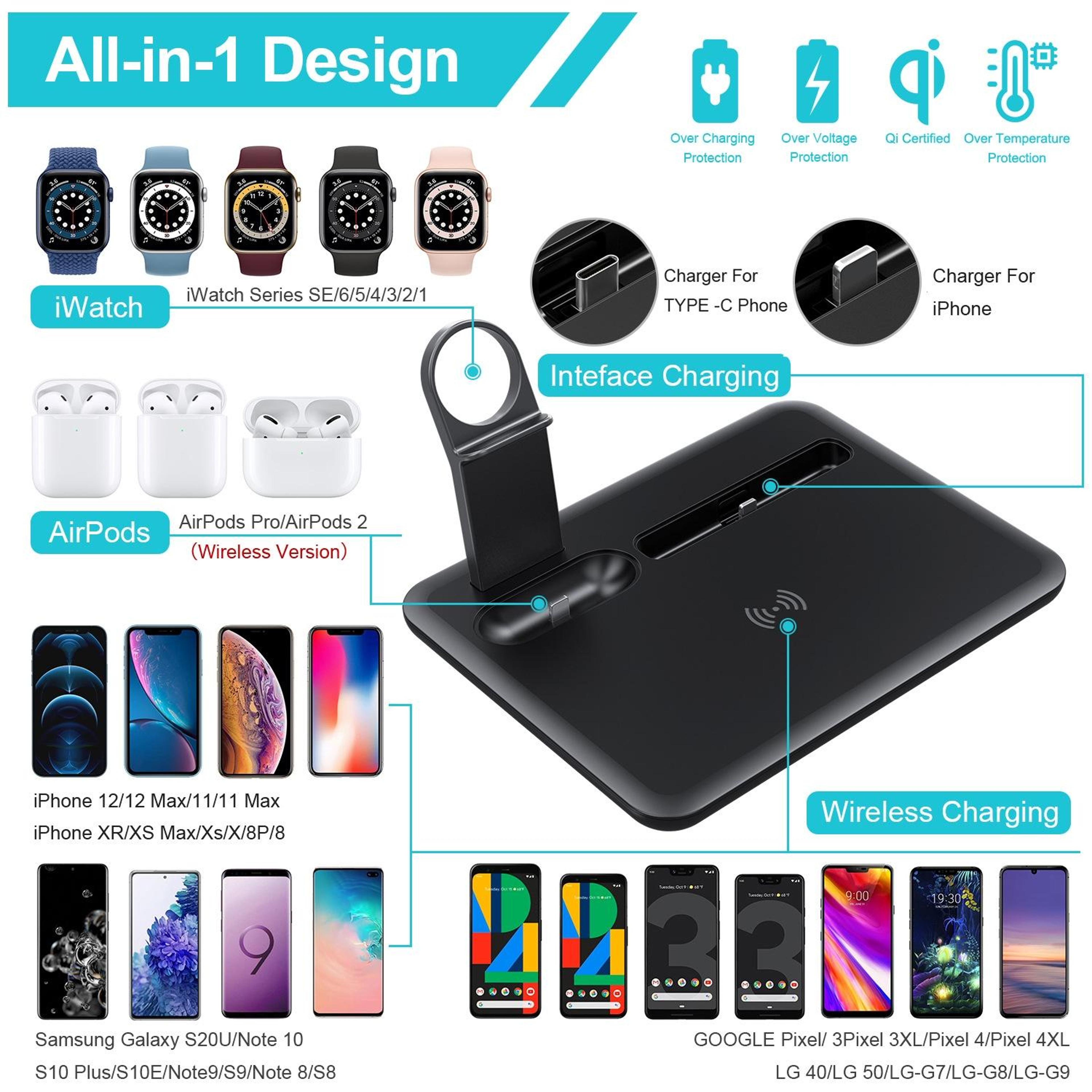 HQ UD17 4 In 1 Wireless Charger Fast Wireless Charging Station For Phone Watch Earbuds 4