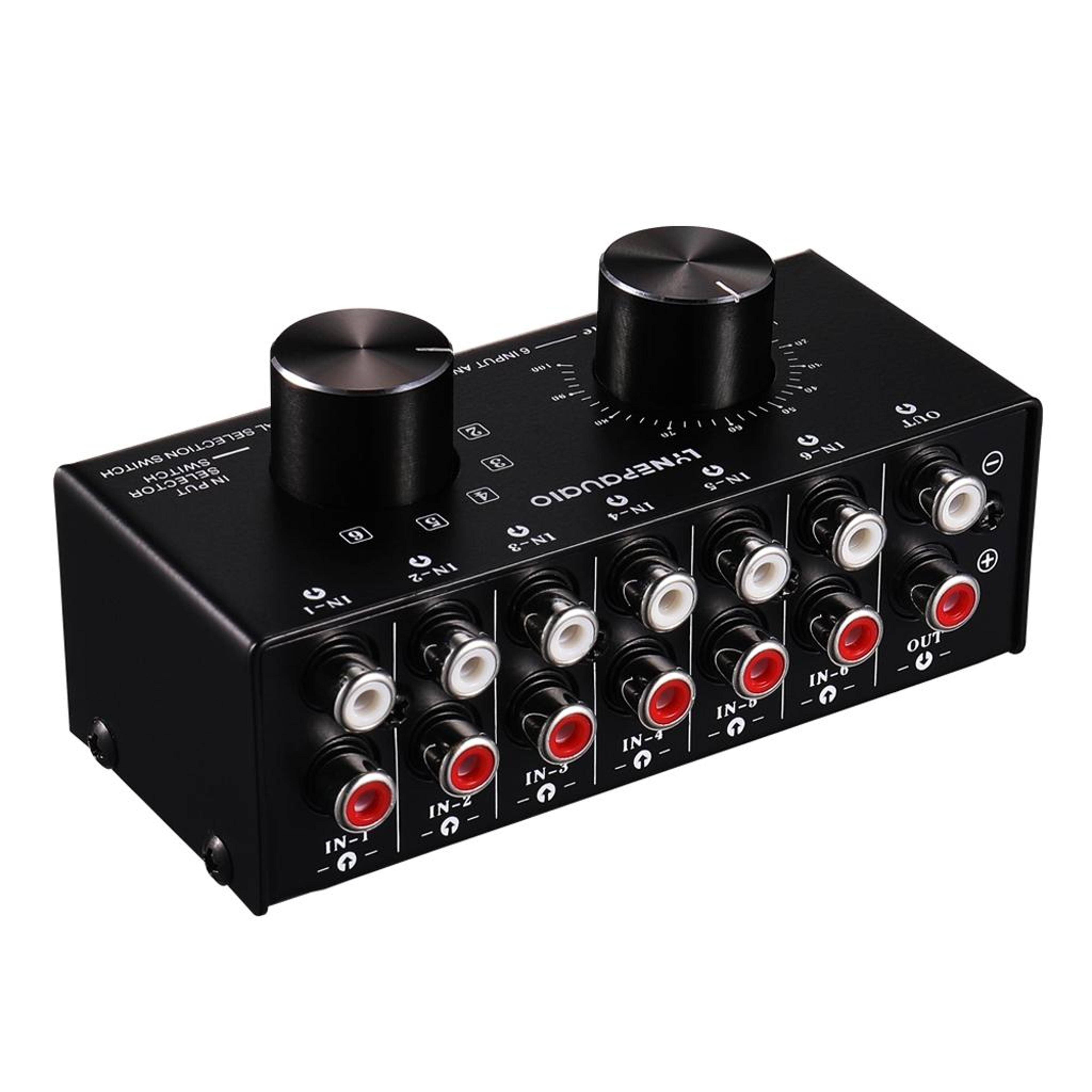 b016 6 input 1 output rca audio switcher with volume control and passive stereo source selector