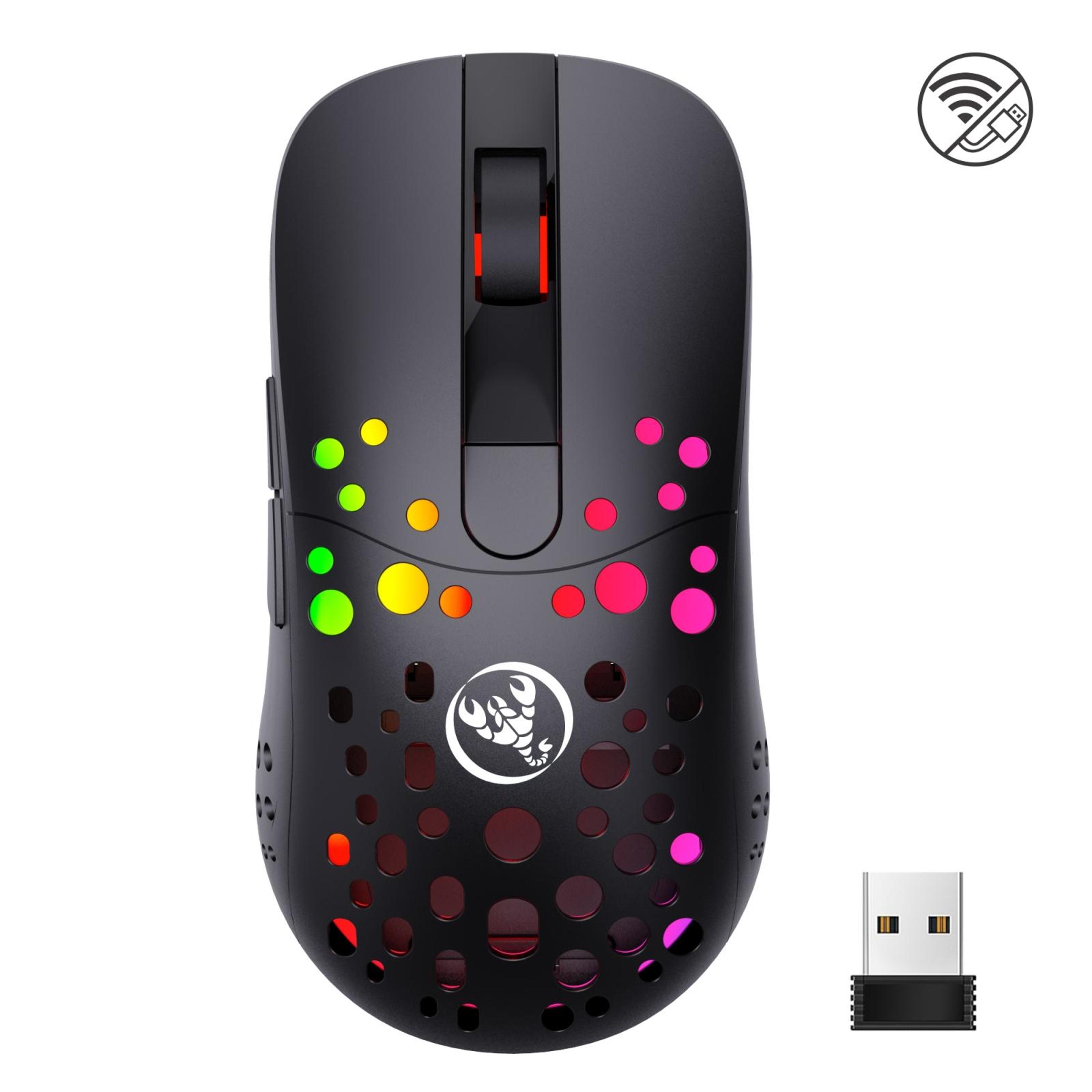 hxsj t100 10000 dpi rgb wired wireless gaming mouse with 6 programmable buttons