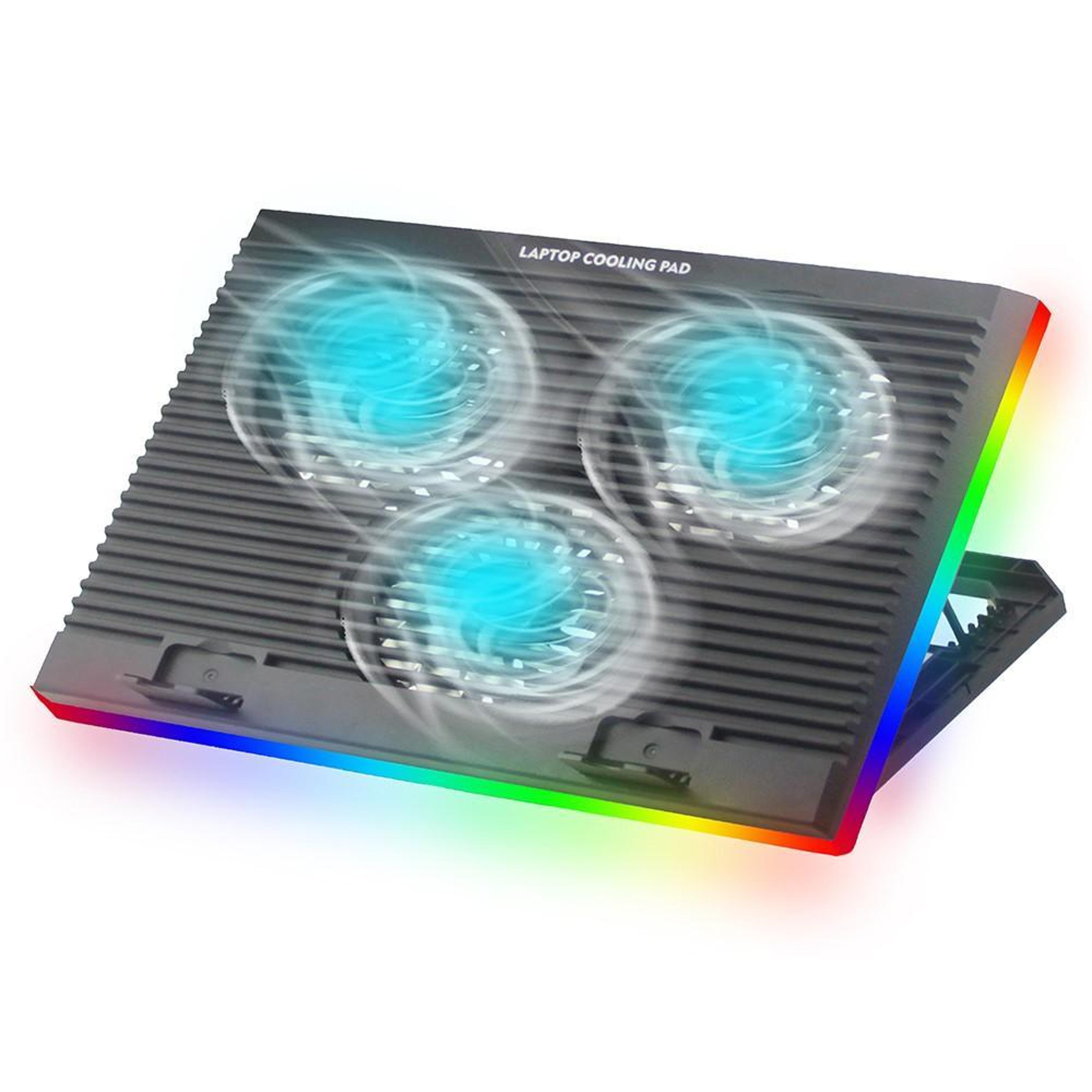cp253 rgb laptop cooling pad with triple fans and adjustable laptop stand