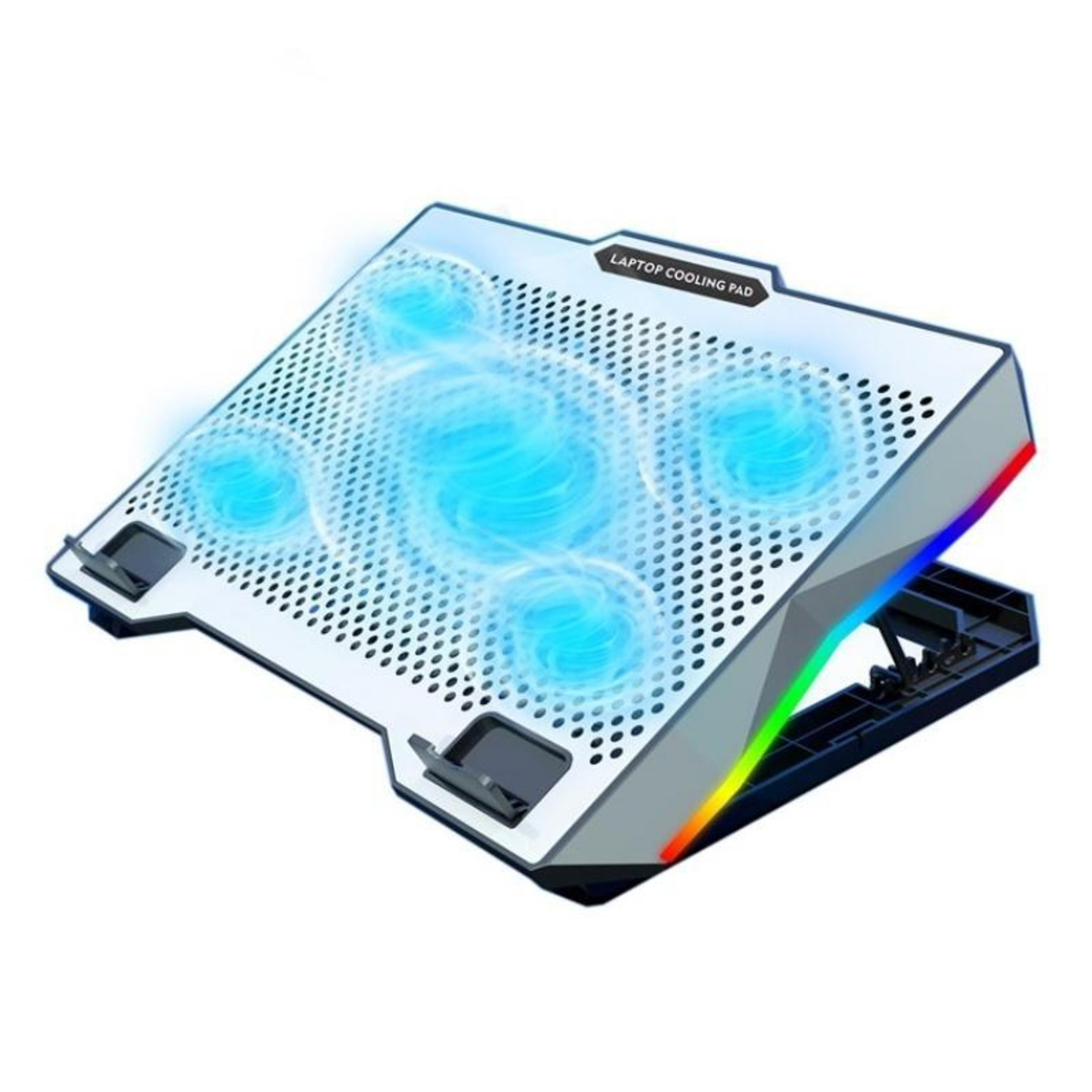 s605 rgb gaming laptop cooling pad with 5 silent fans, adjustable stand and phone holder