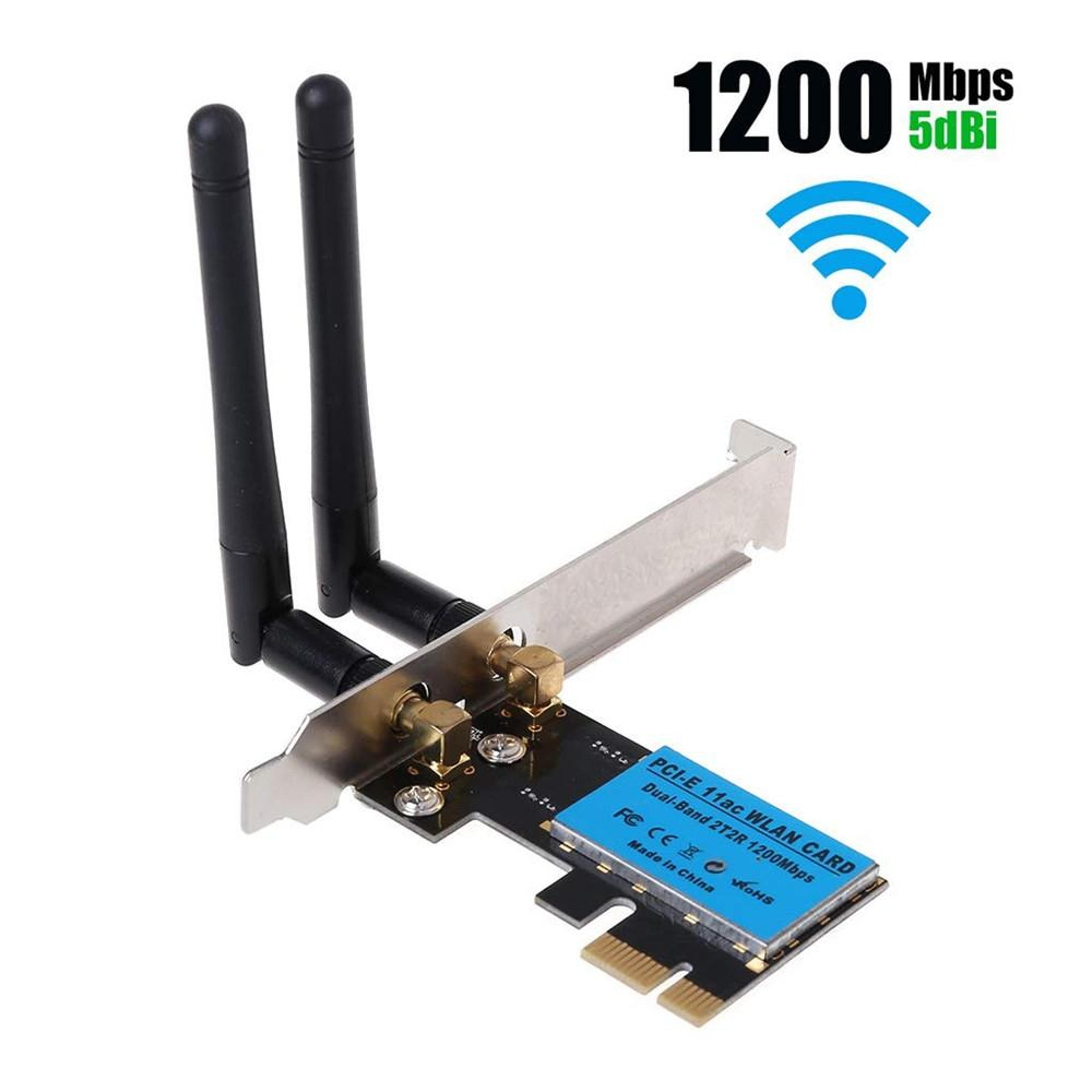 1200mbps ac1200 dual band pcie wifi card for desktop with dual 5dbi antennas