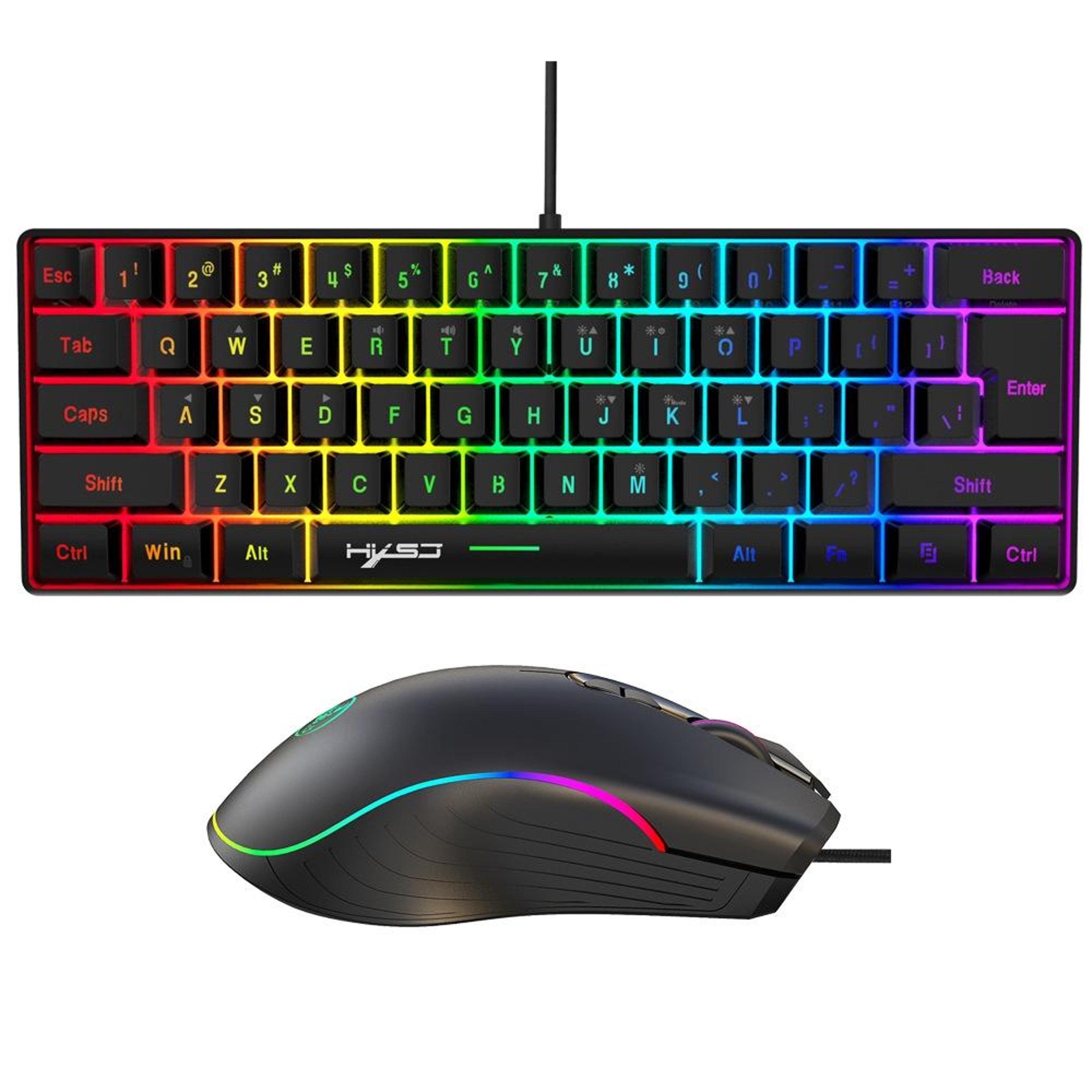 hxsj v700b a867 rgb gaming keyboard and mouse combo with 61-key keyboard and 6400 dpi mouse