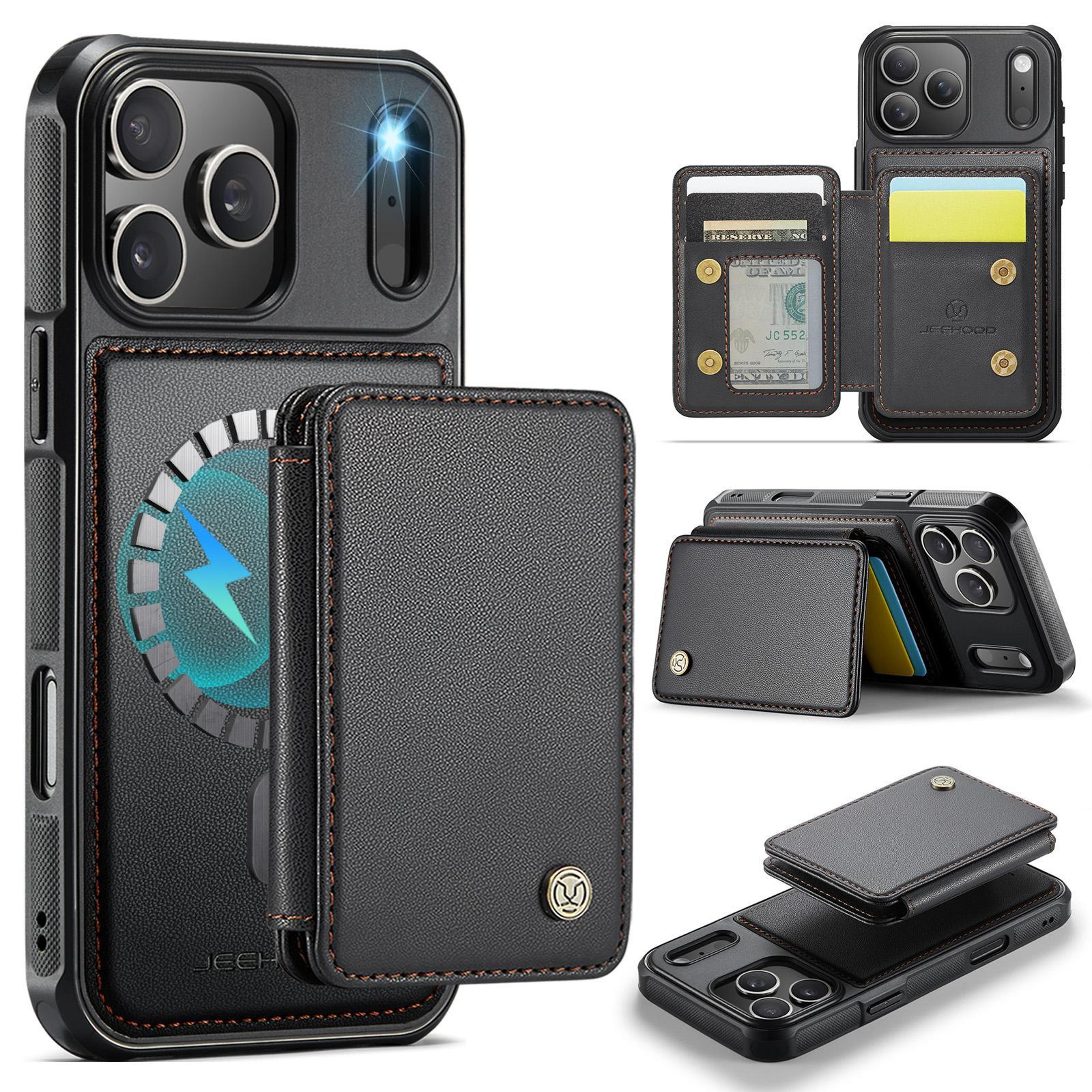 jeehood j05 iphone 18 pro rfid wallet case with detachable magnetic card holder