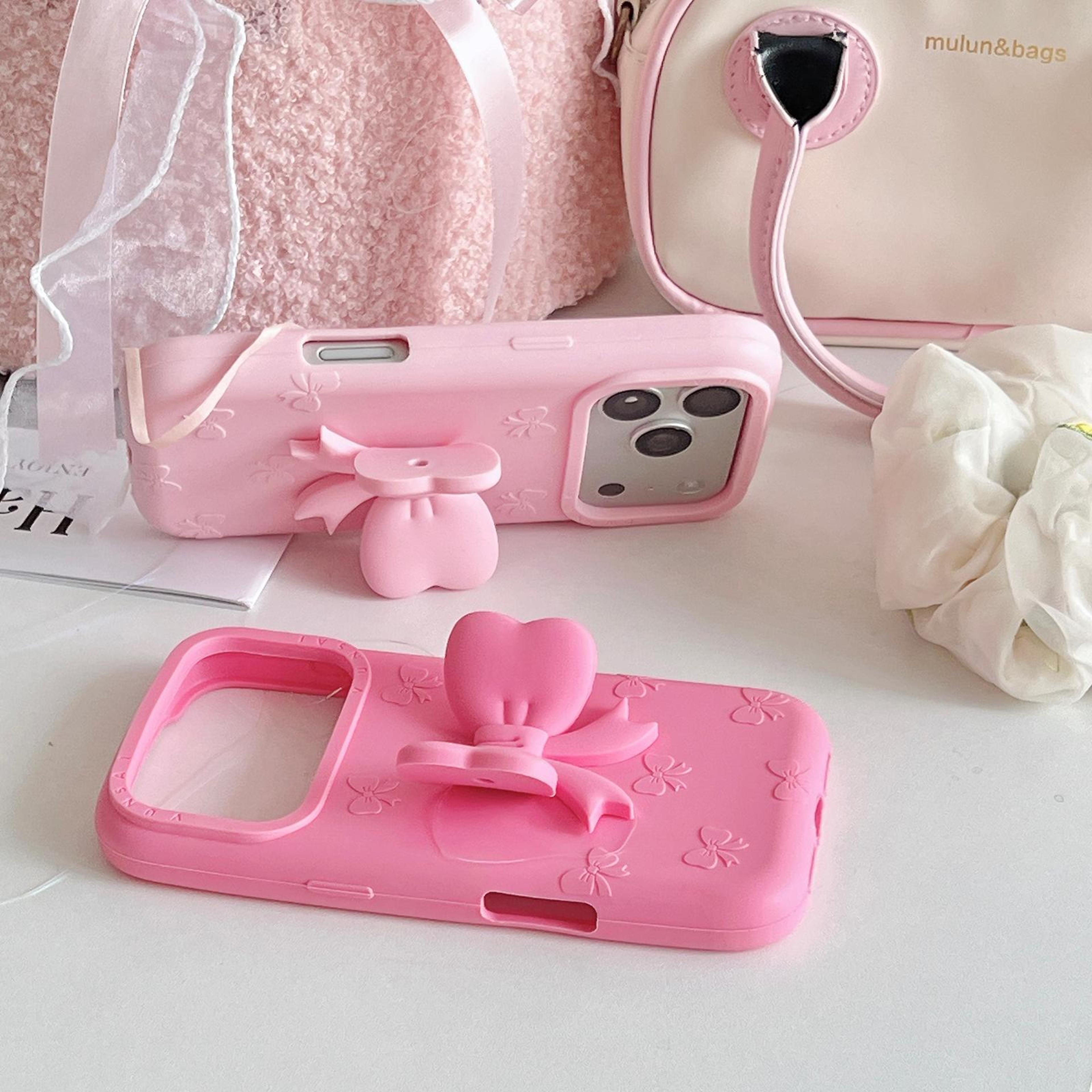Cute 3D Bow IPhone 18 Pro Silicone Case With HandsFree Stand 2