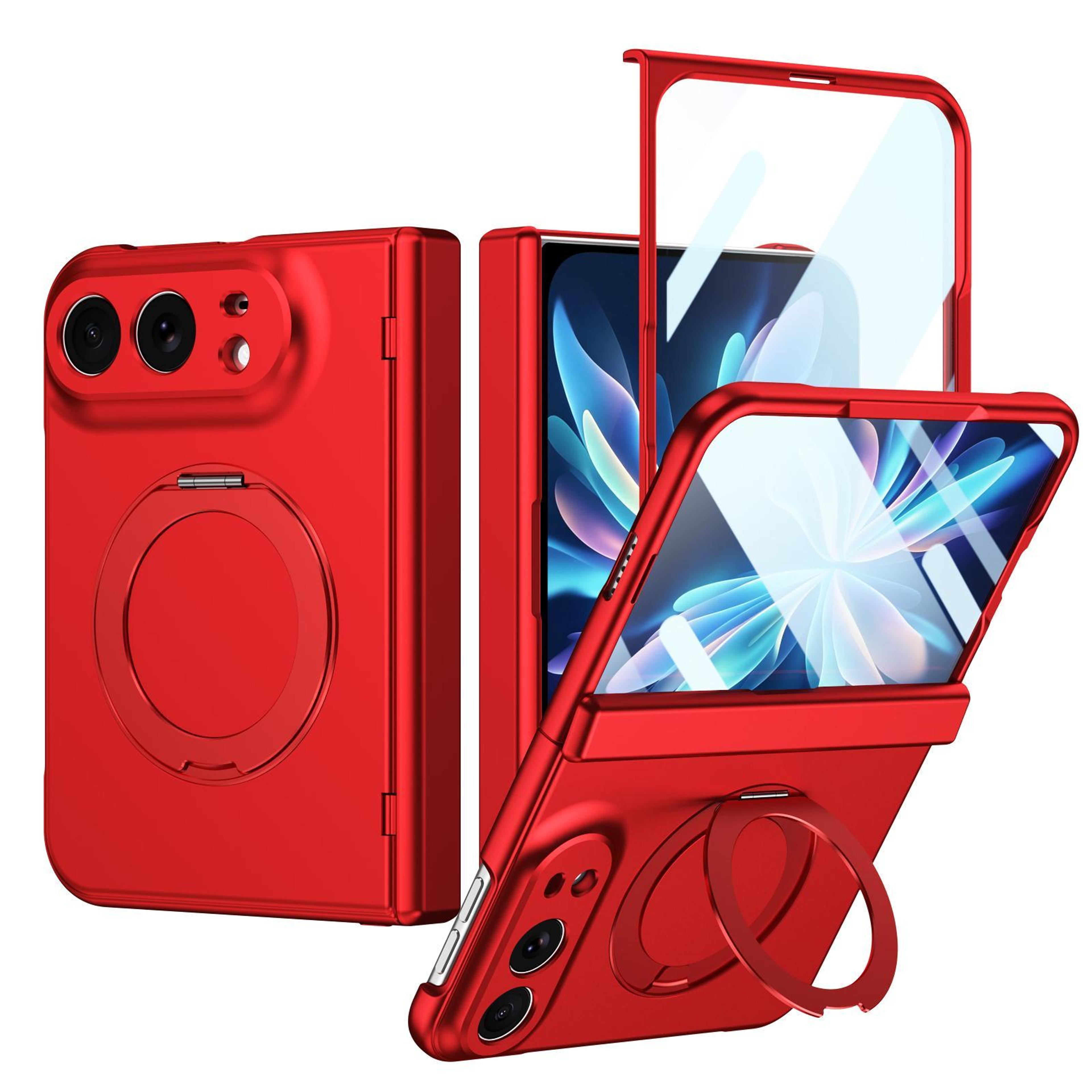 iphone duo magnetic hinge protection case with screen protector and rotating ring stand