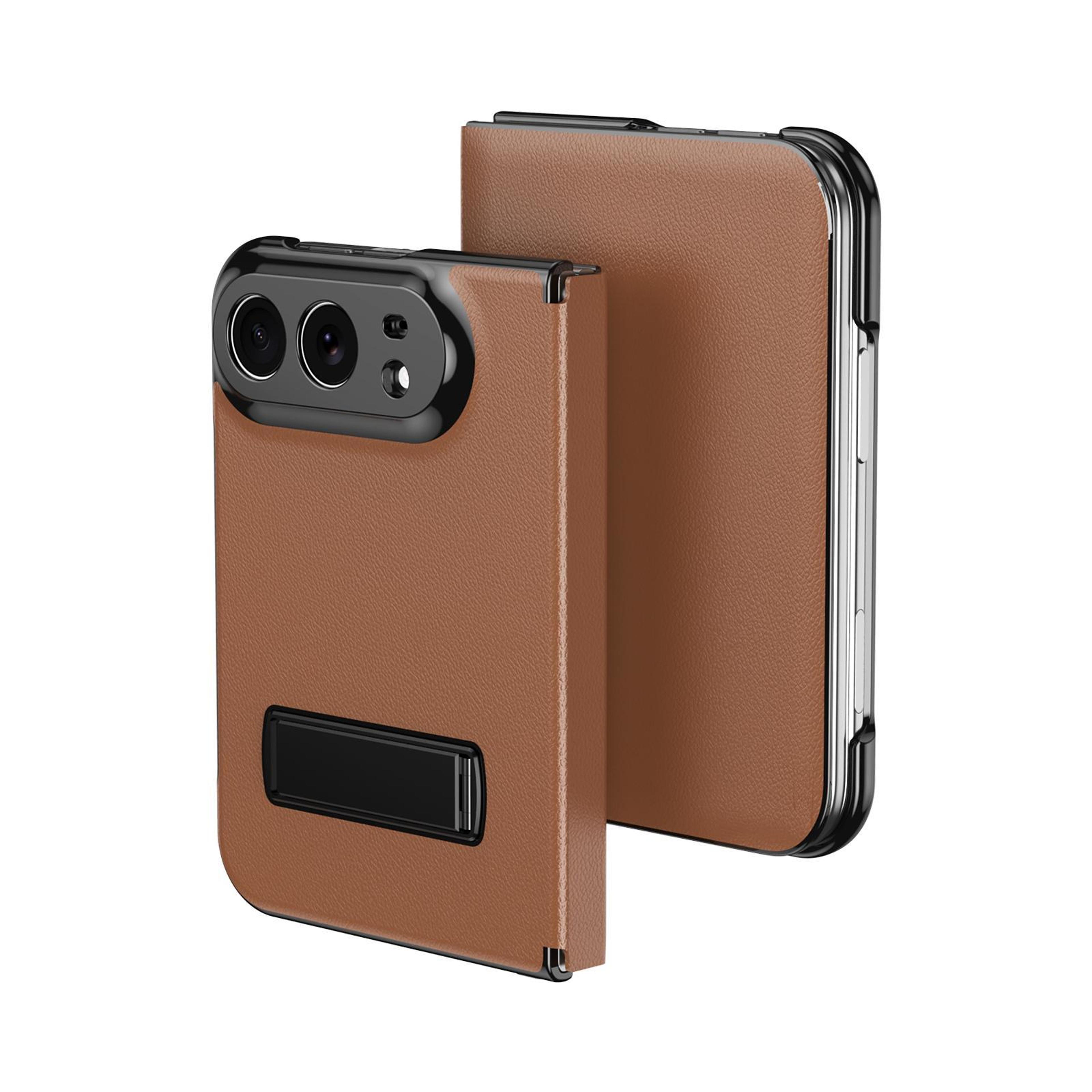 iphone duo vegan leather magnetic flip case with 170° kickstand and full-cover protection