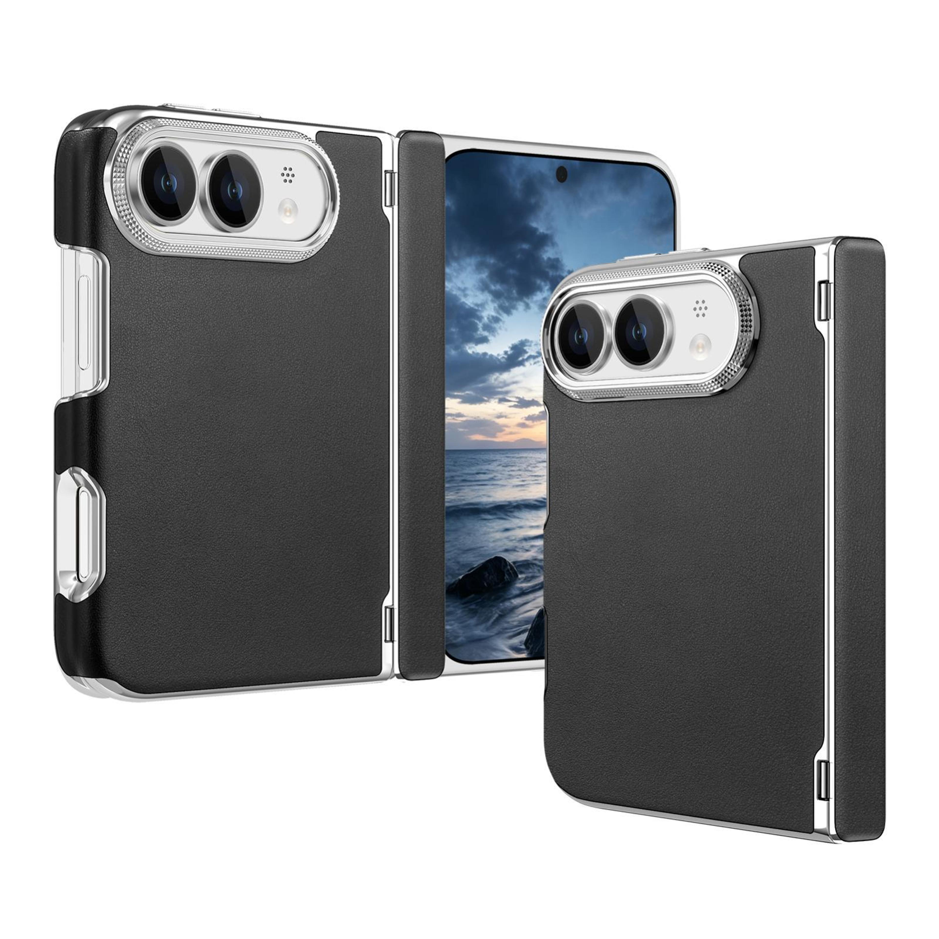 retro leather-textured magnetic iphone duo case with dual-hinge protection