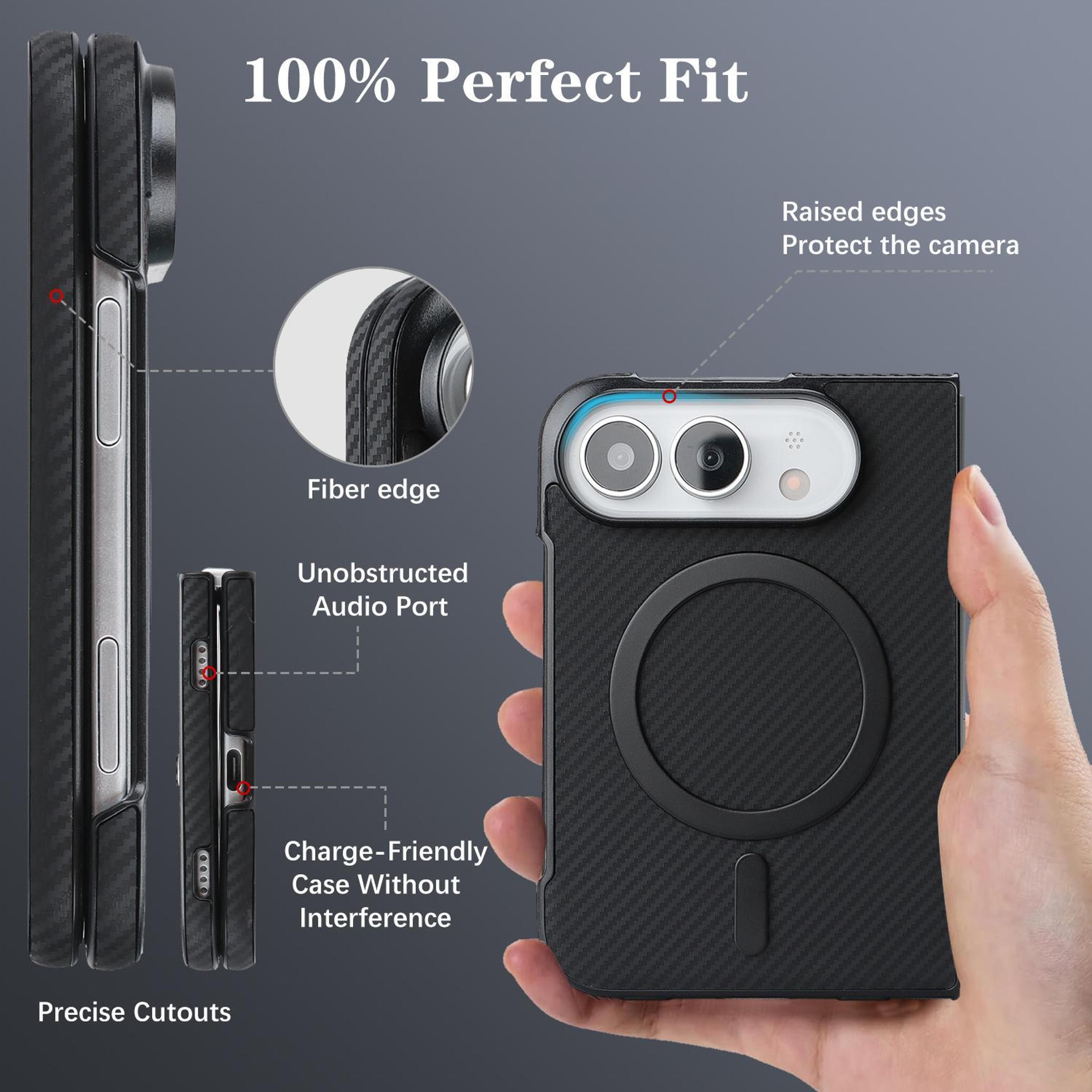 Carbon Fiber MagSafe IPhone Duo Case With Faux Leather Finish And Lens Protection 2