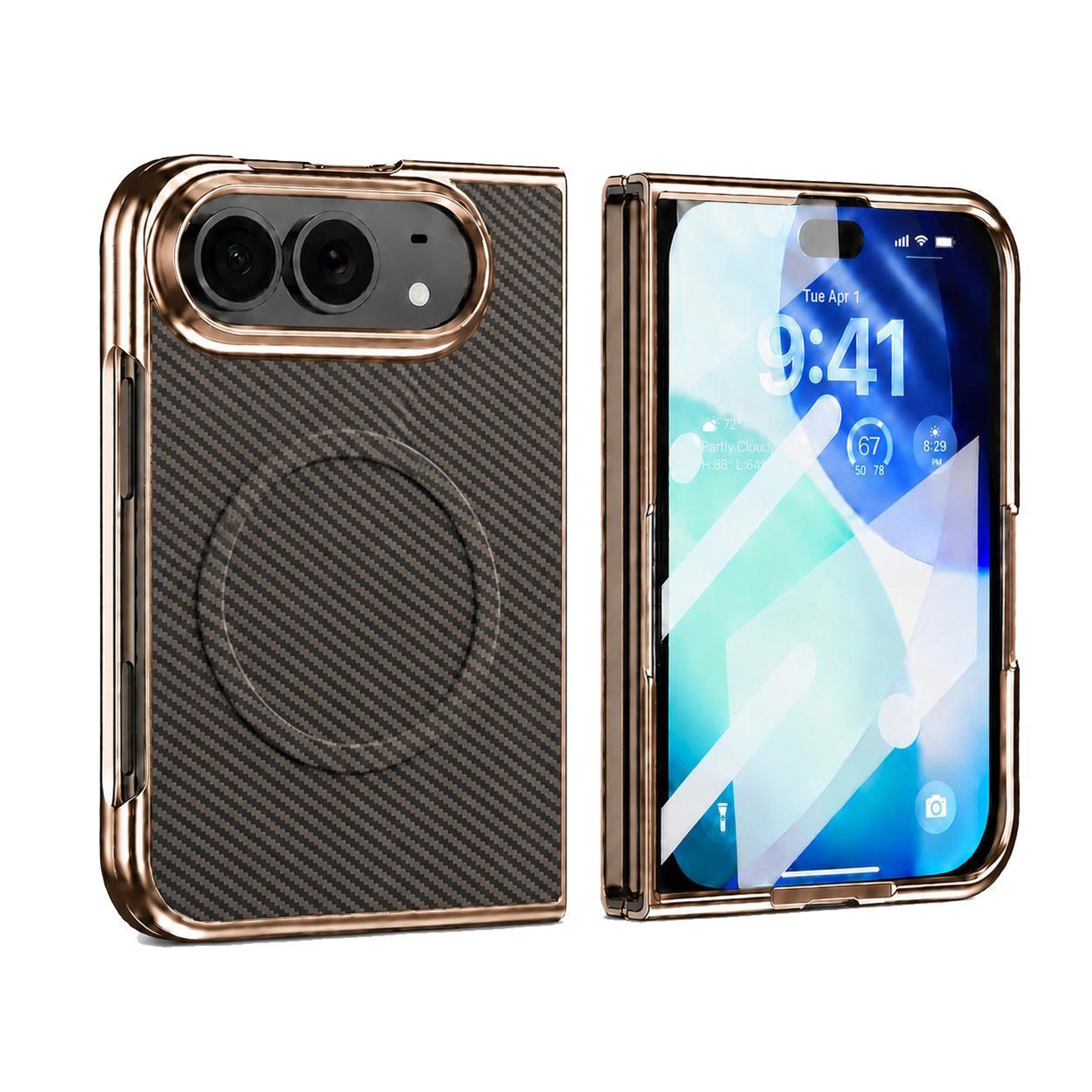 iphone duo magnetic case with carbon fiber texture and built-in screen protector
