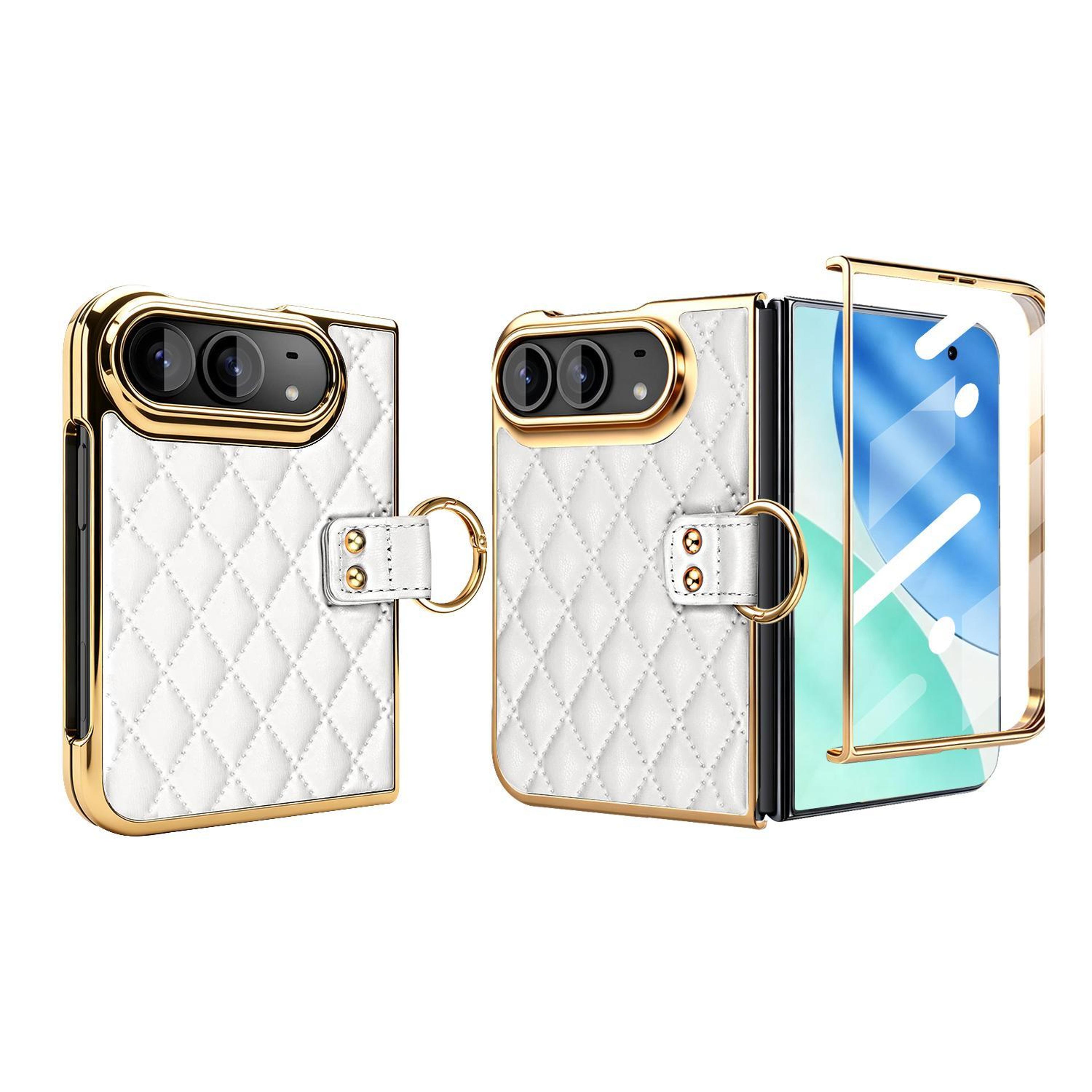 iphone duo pu leather diamond pattern case with metal ring holder