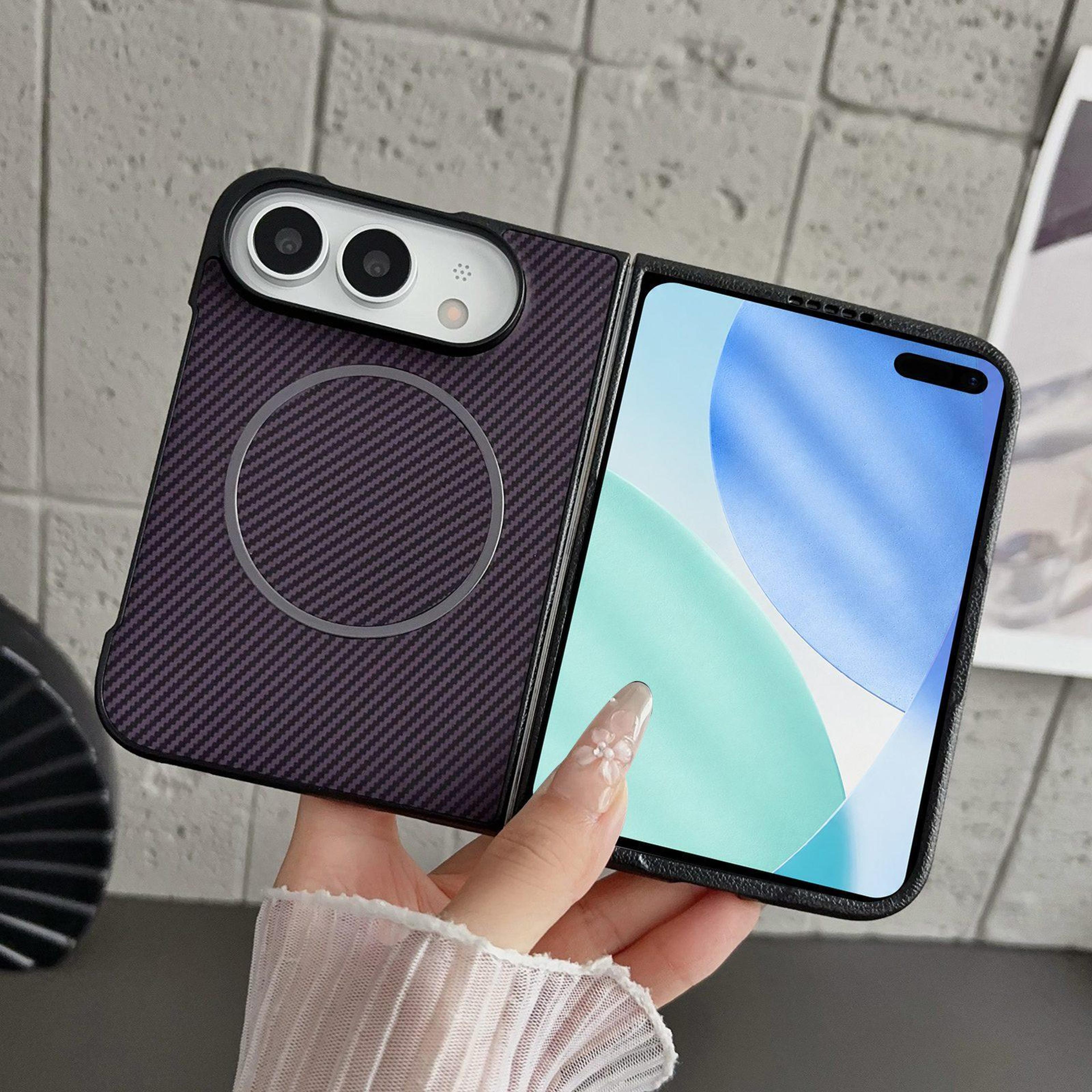 iphone duo magnetic case with leather-like fiber texture and wireless charging