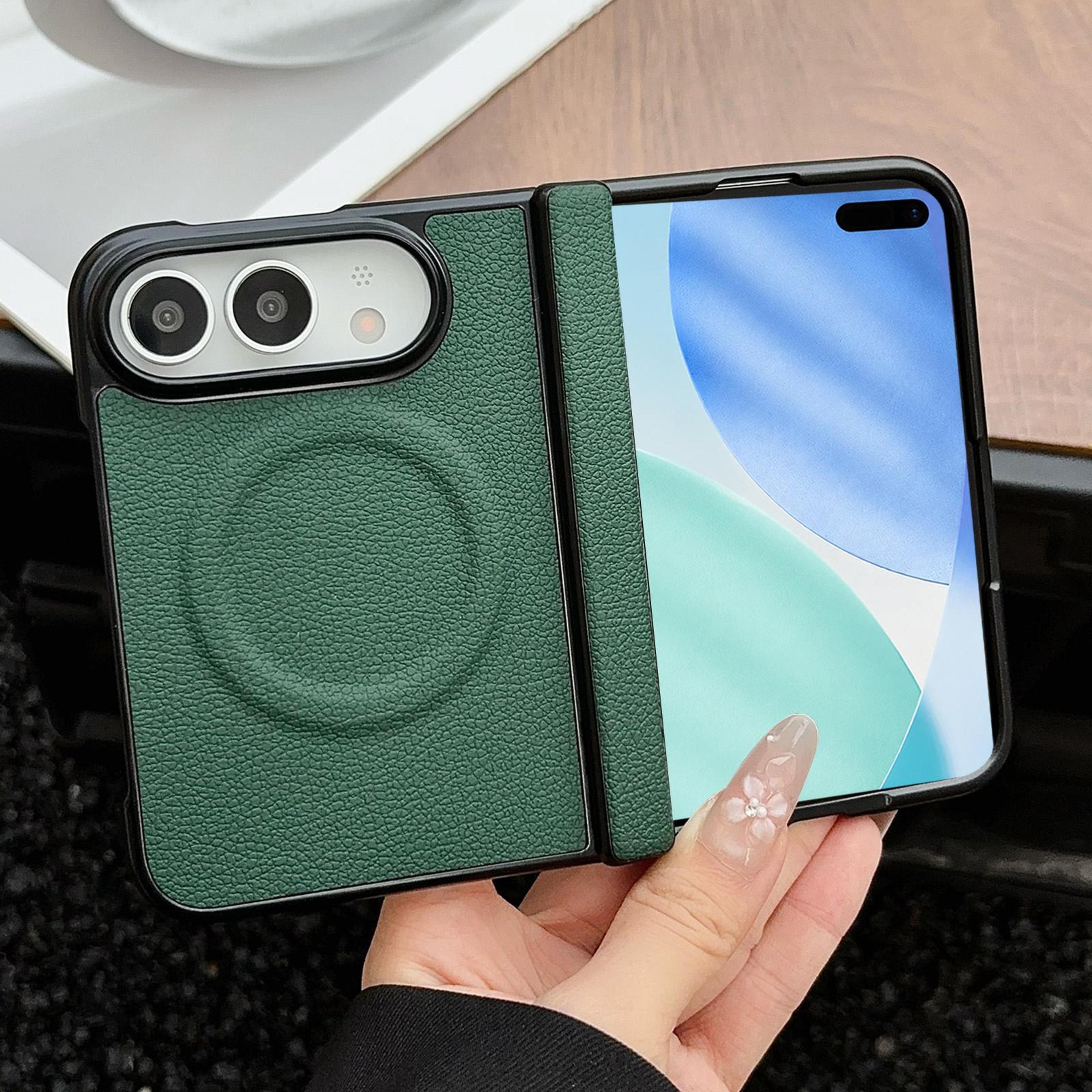 iphone duo magnetic litchi leather foldable case with full-edge protection