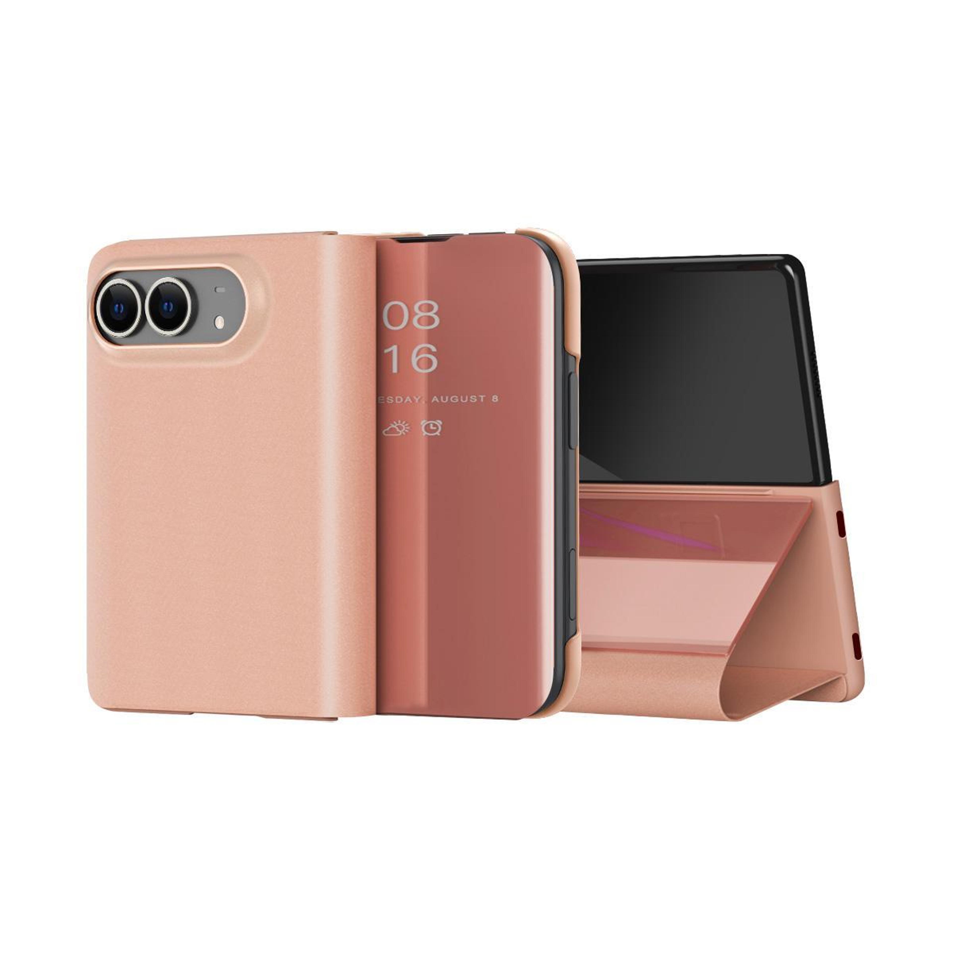duo plated mirror flip leather iphone duo case with horizontal viewing stand
