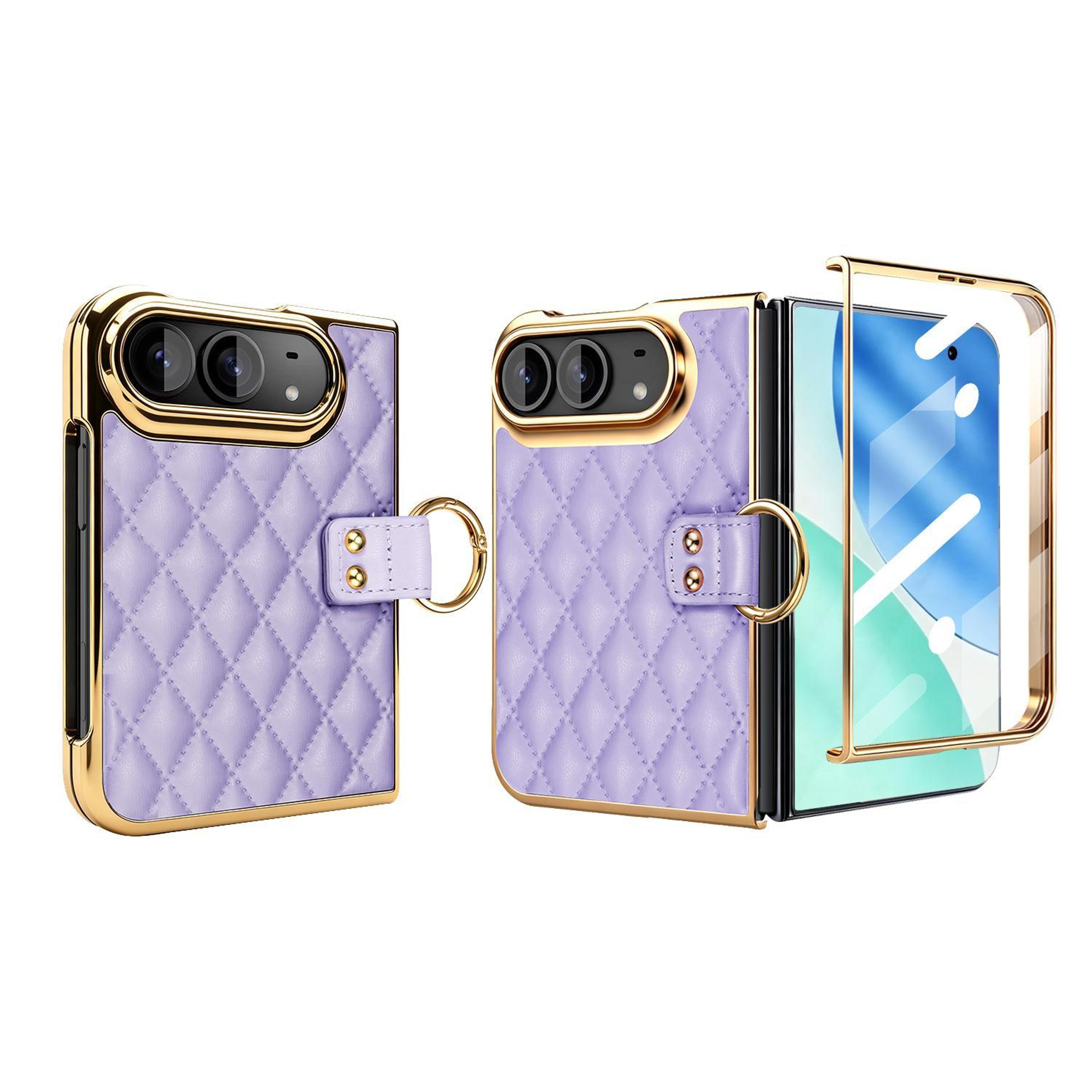 diamond pattern pu leather iphone duo case with metal ring holder for duo