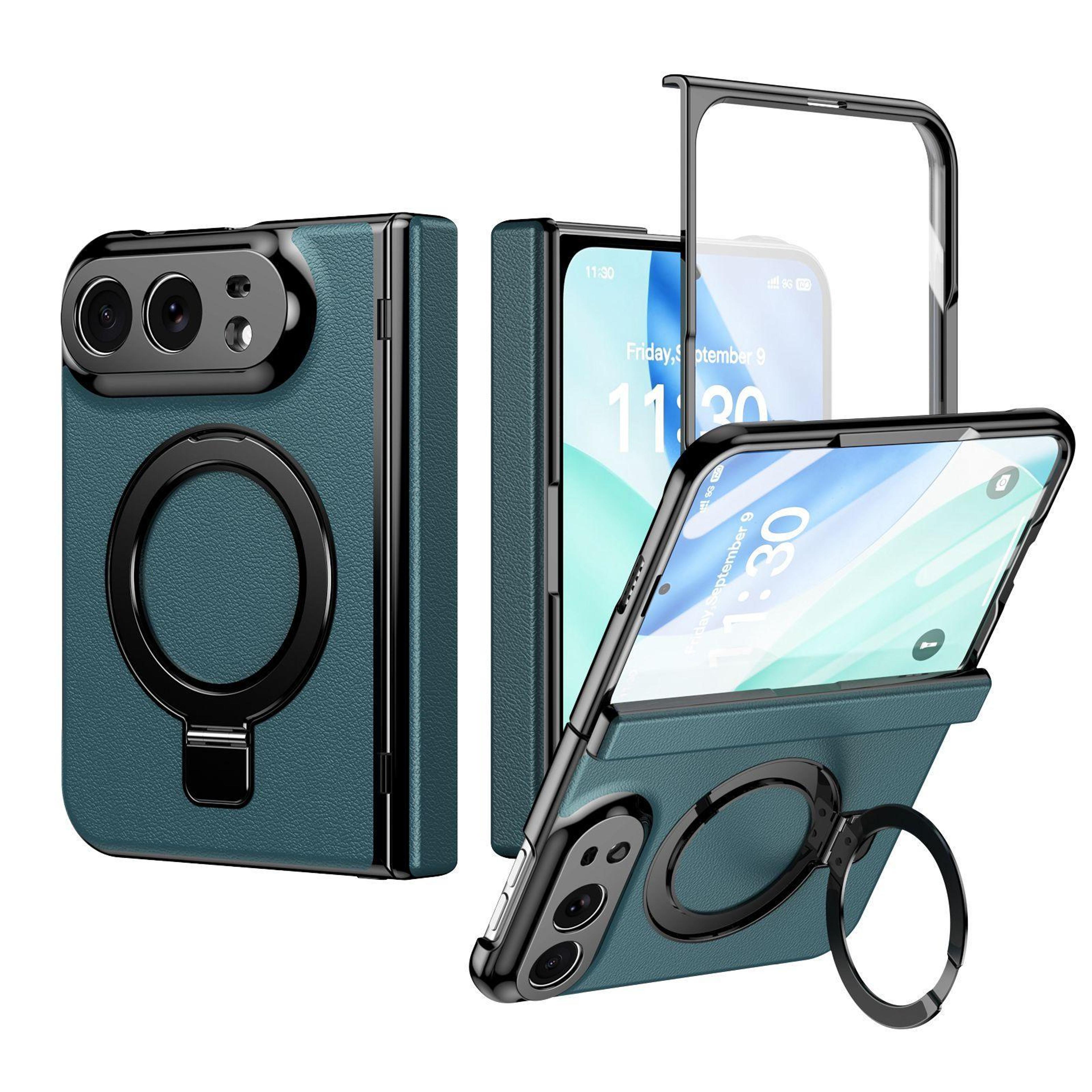 iphone duo magnetic leather case with 170° folding stand and integrated lcd protector
