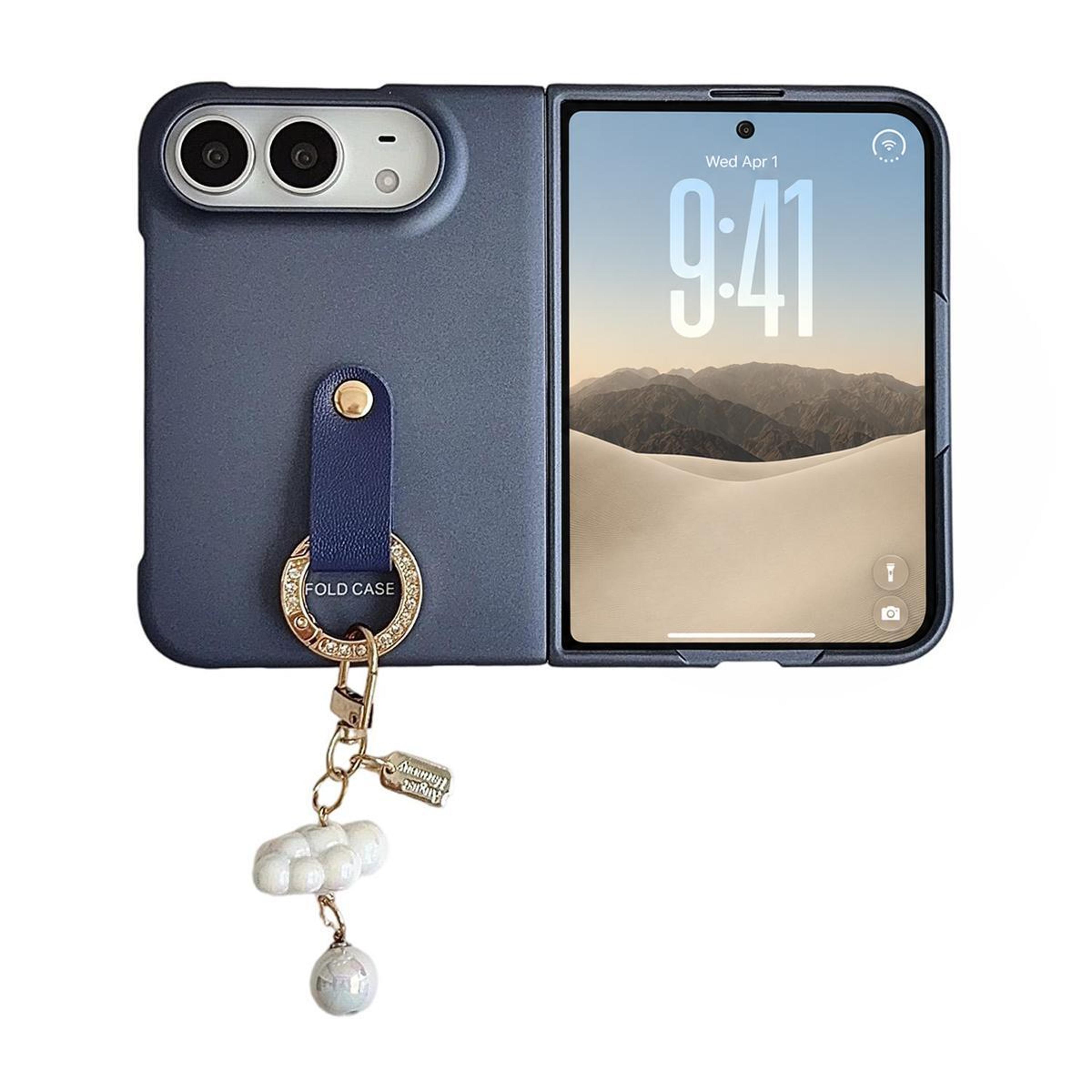 iphone duo cloud pendant folding phone case with hand strap and flip stand