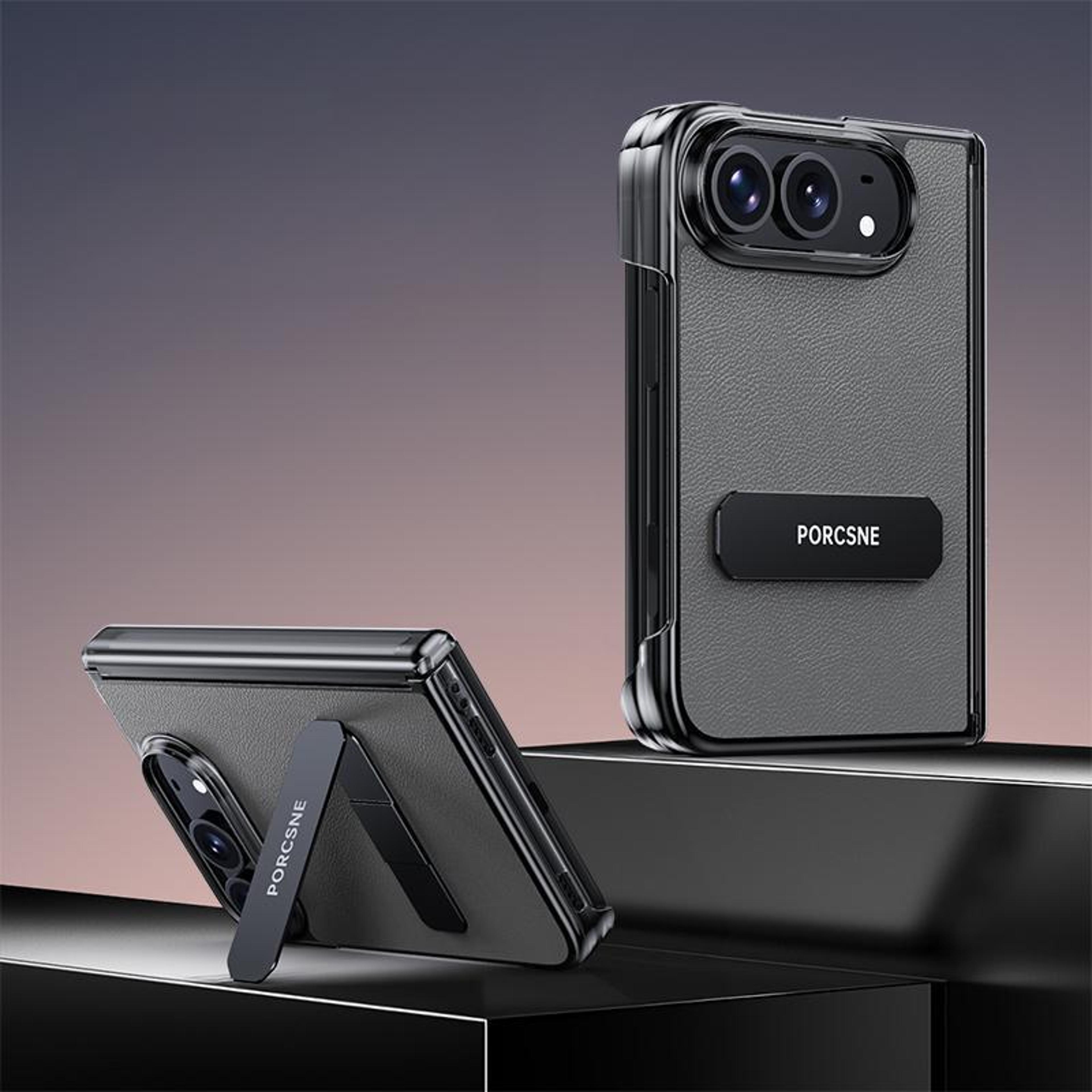 iphone duo dual-hinge case with 270° rotating metal kickstand
