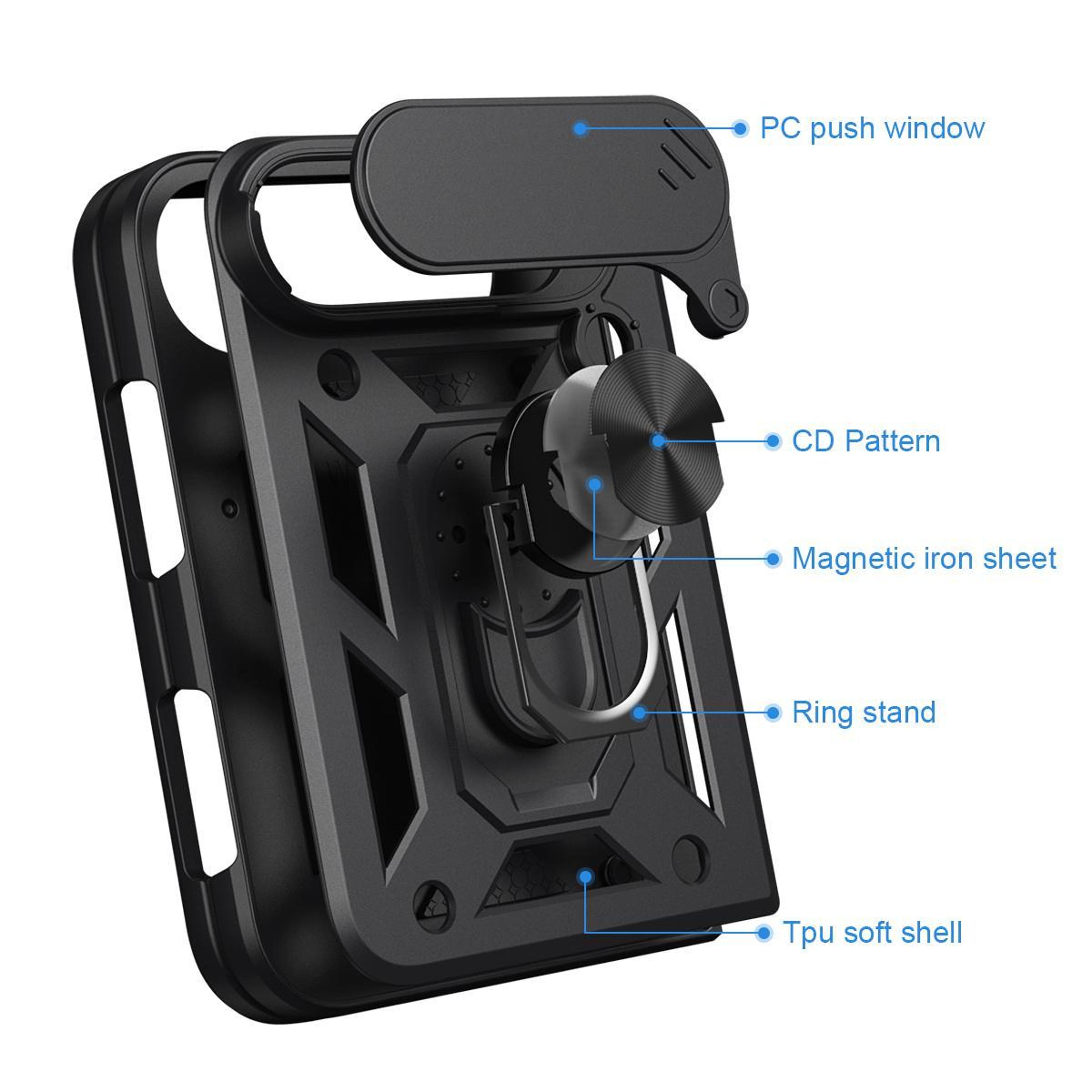 Duo Sliding Camera Cover Phone Case With Ring Stand And Magnetic Holder Compatibility 2