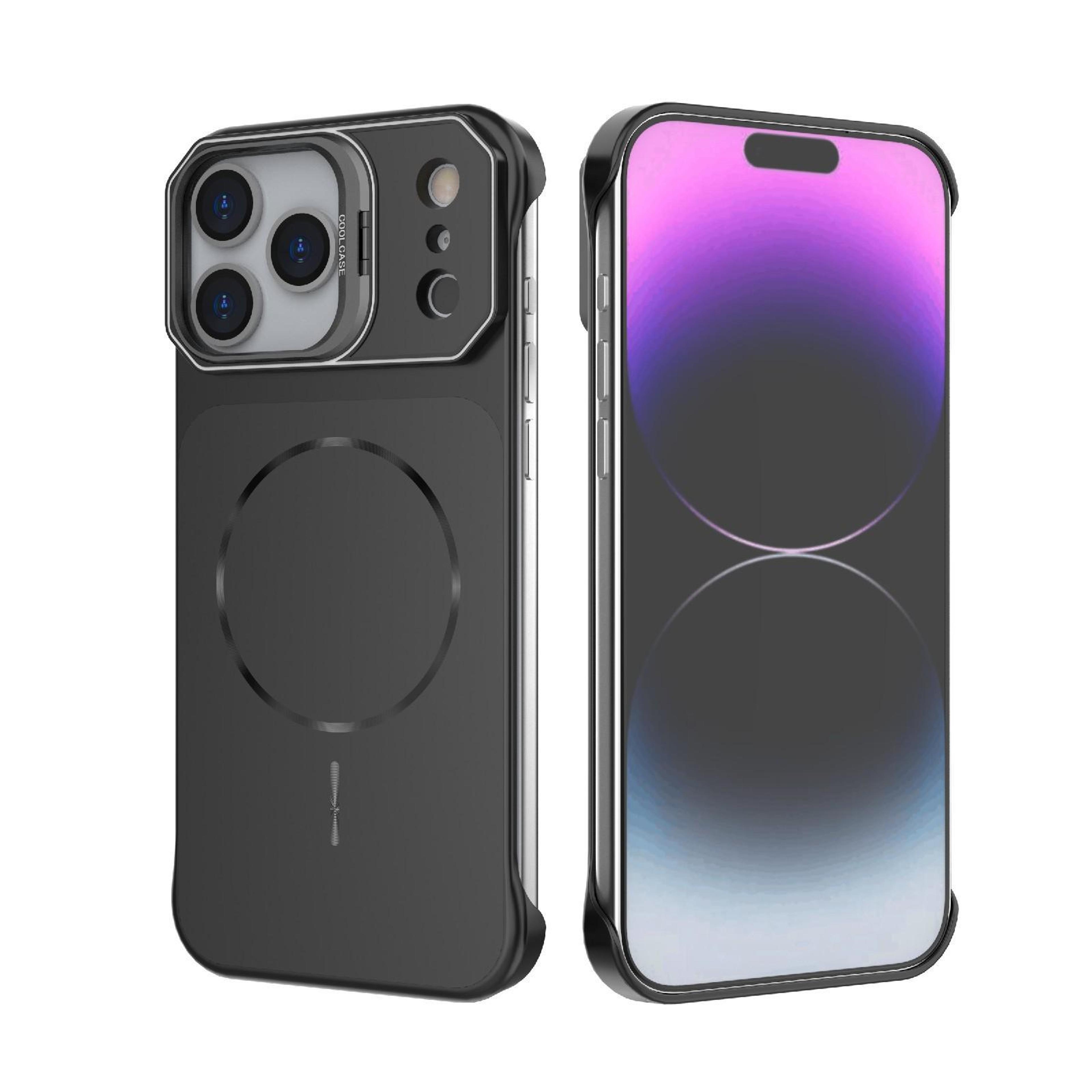 frameless magnetic pc phone case with hidden kickstand for 18 pro max