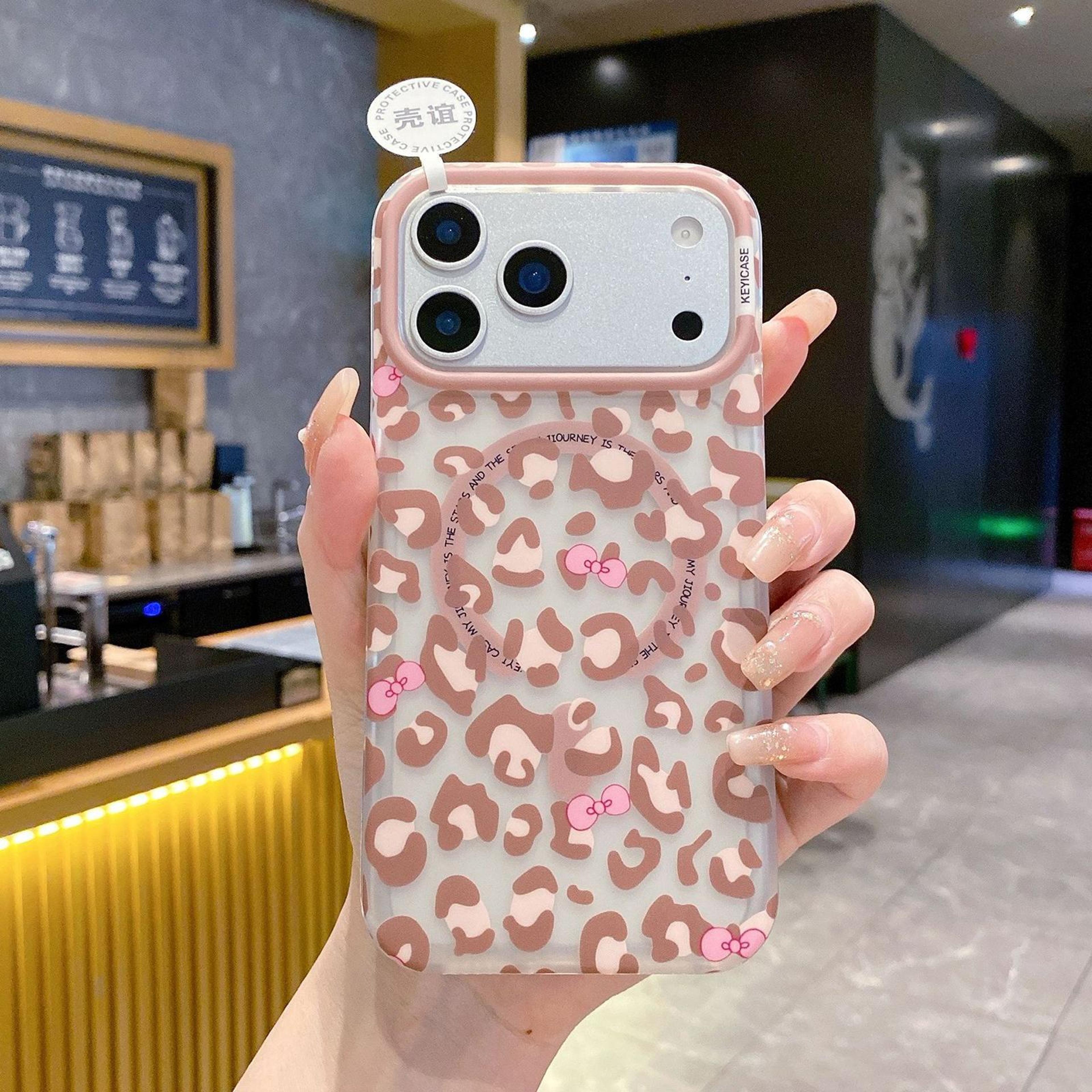 iphone 18 pro max leopard print magnetic pc tpu phone case