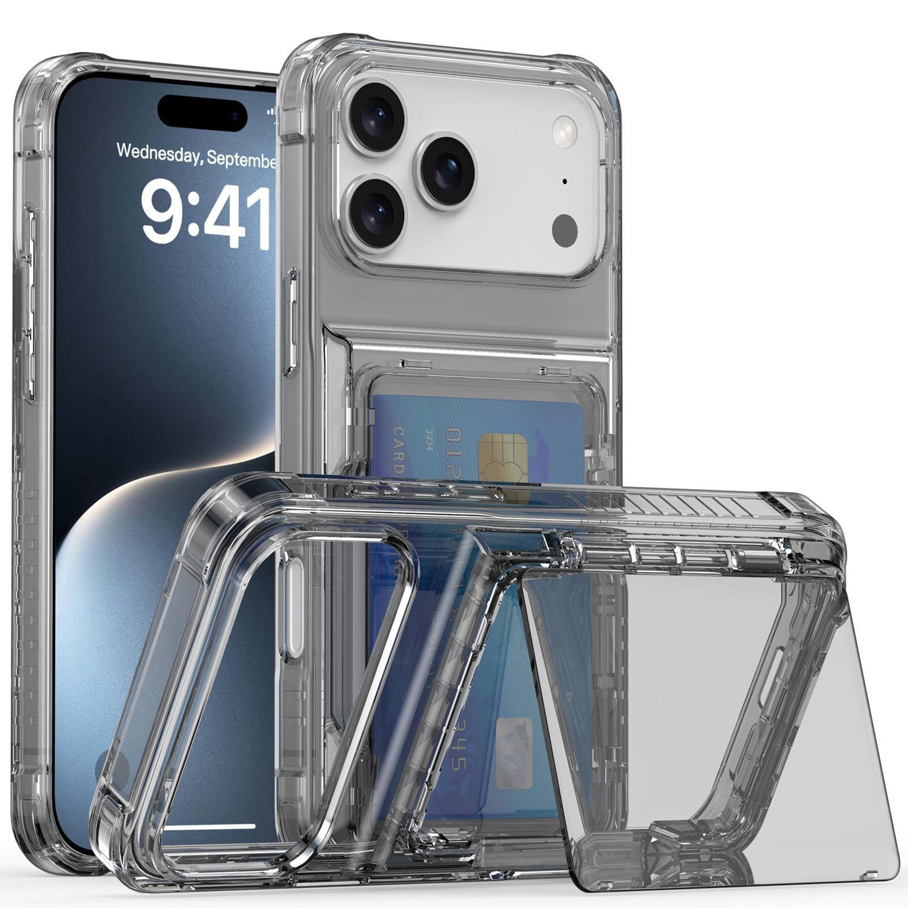 iphone 18 pro max crystal clear flip card slot case with stand