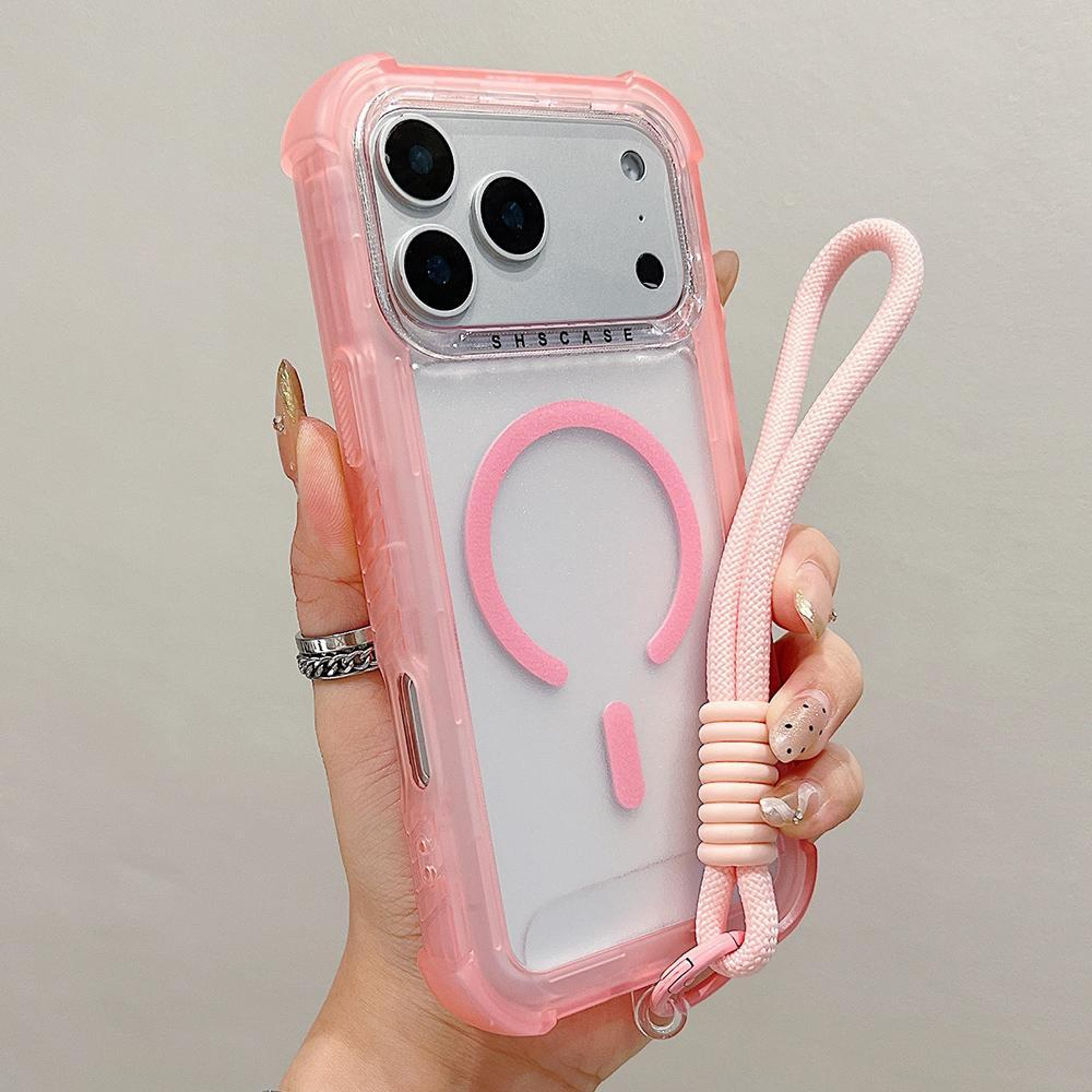 18 pro max magsafe case transparent matte pc tpu hybrid with wrist strap