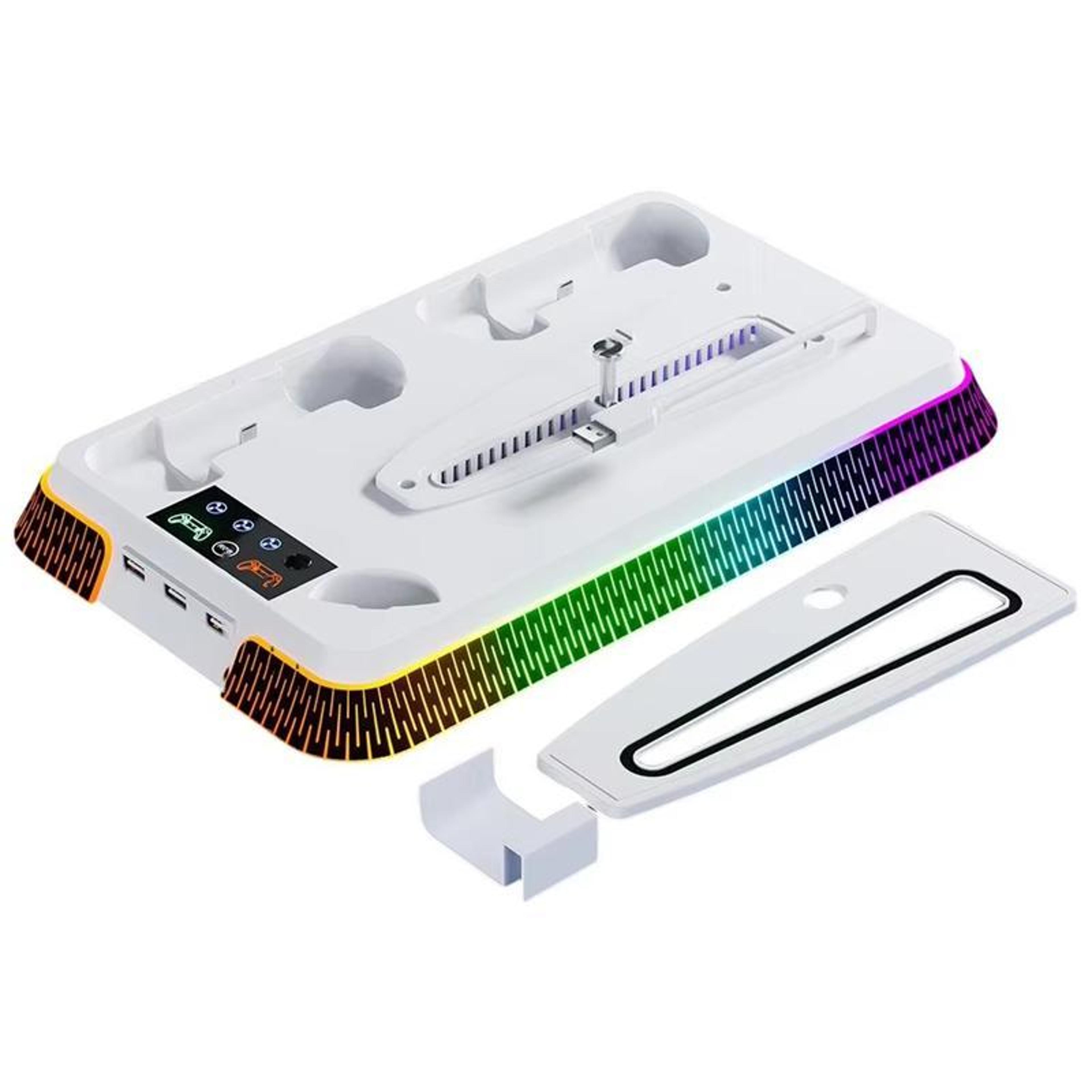 ps5 slim and ps5 cooling stand with dual controller charging dock and colorful lights