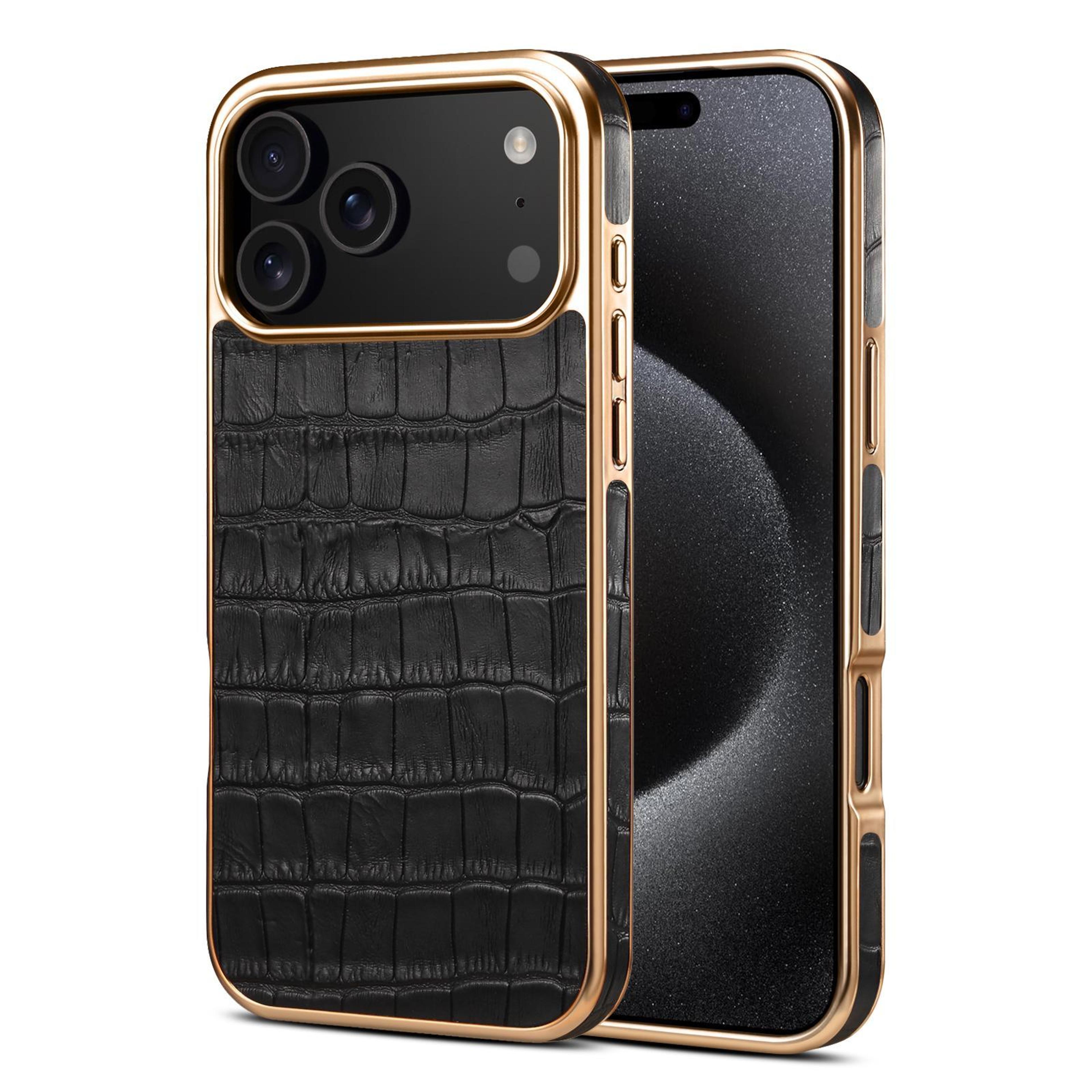 iphone 18 pro crocodile texture genuine leather phone case with electroplating frame