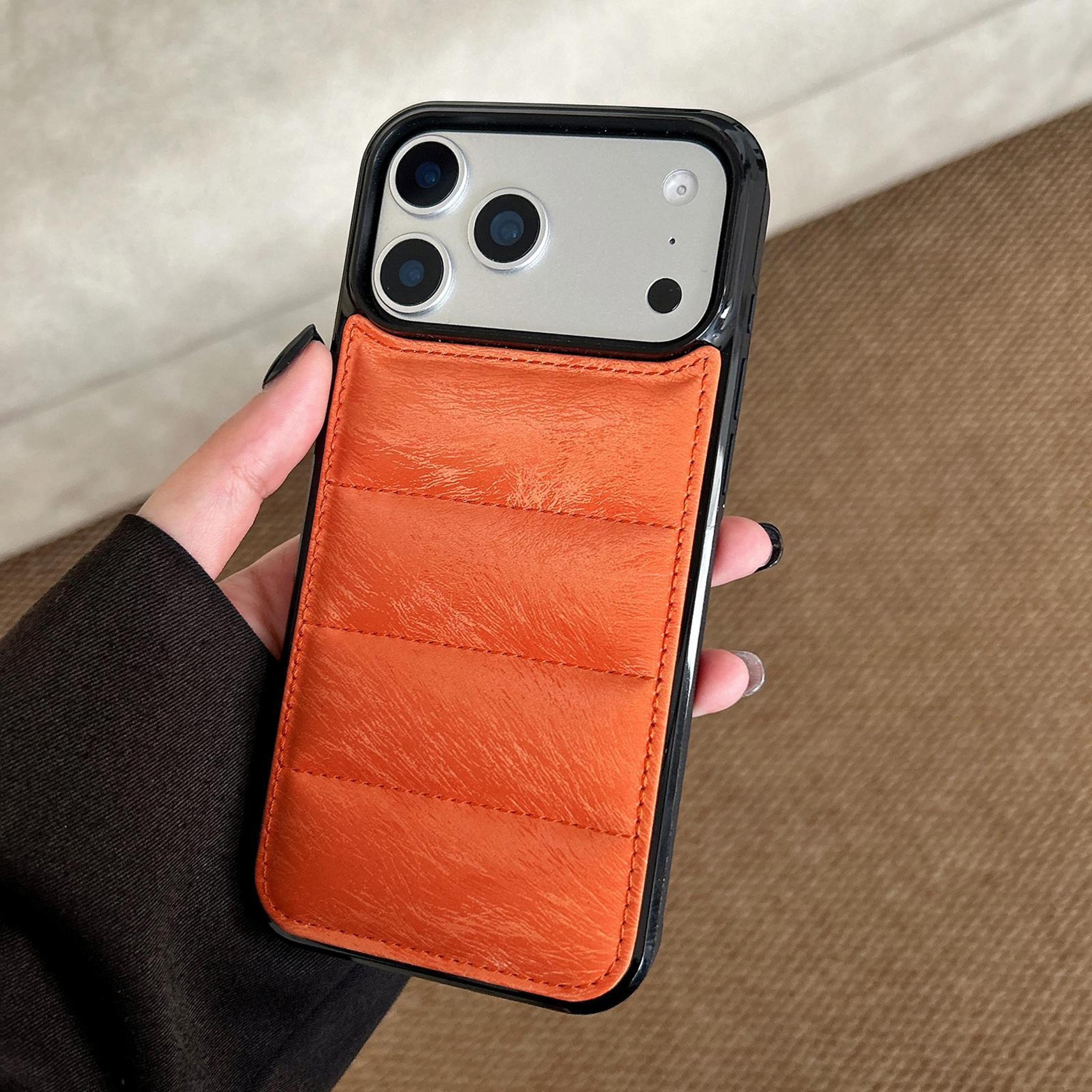 iphone 18 pro padded pu leather phone case with raised camera protection